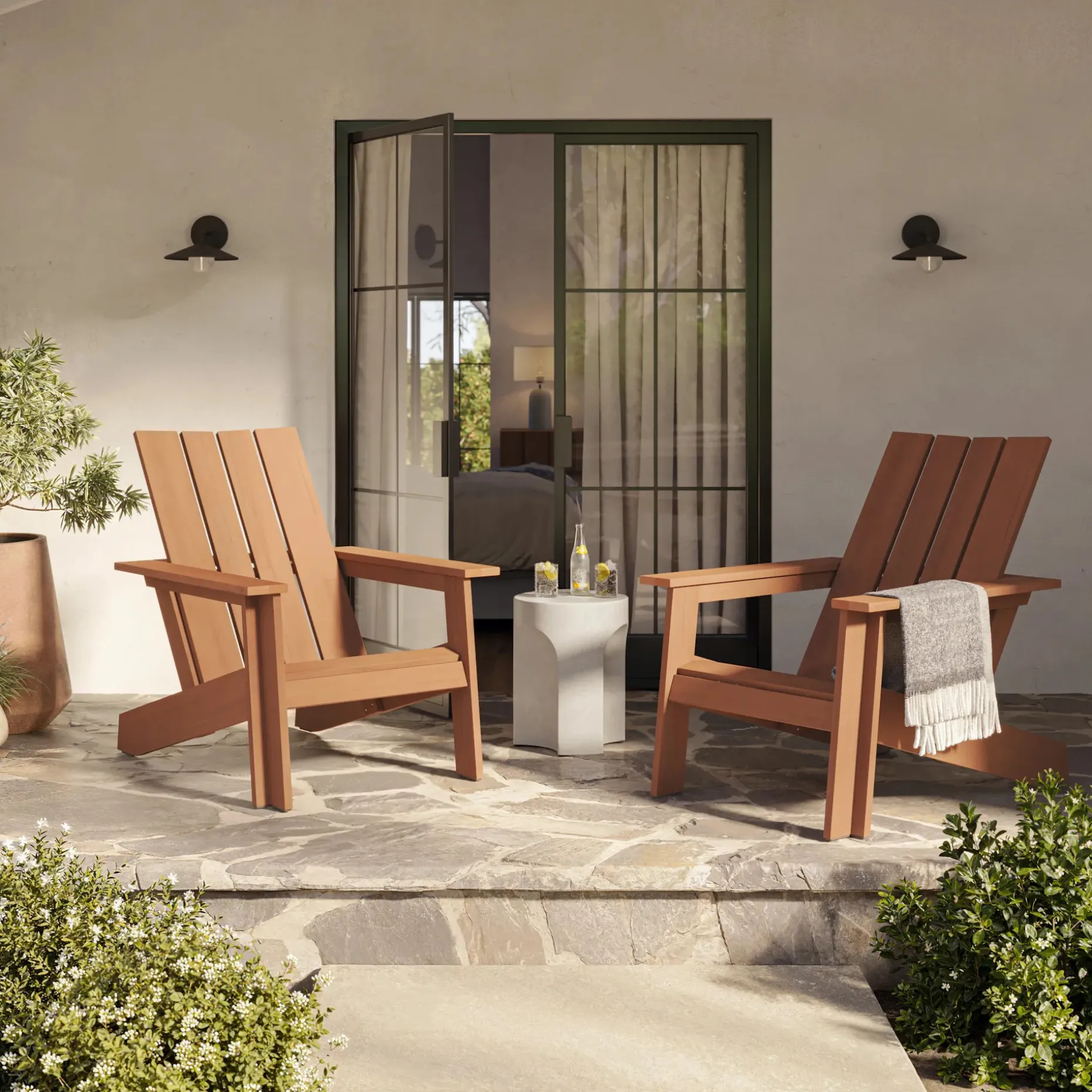 Rena Outdoor Adirondack Chair Set - Natural Eucalyptus
