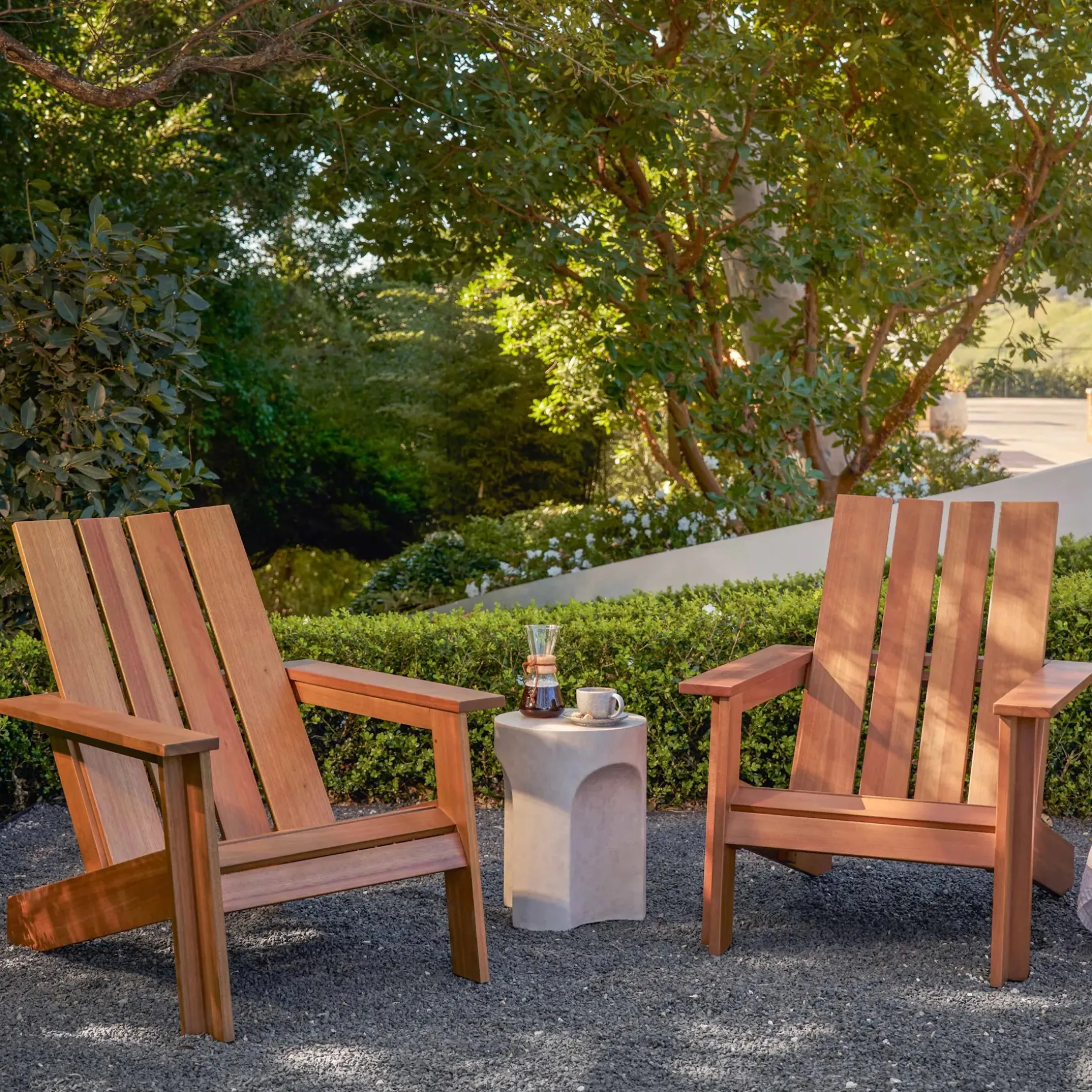 Rena Outdoor Adirondack Chair Set - Natural Eucalyptus