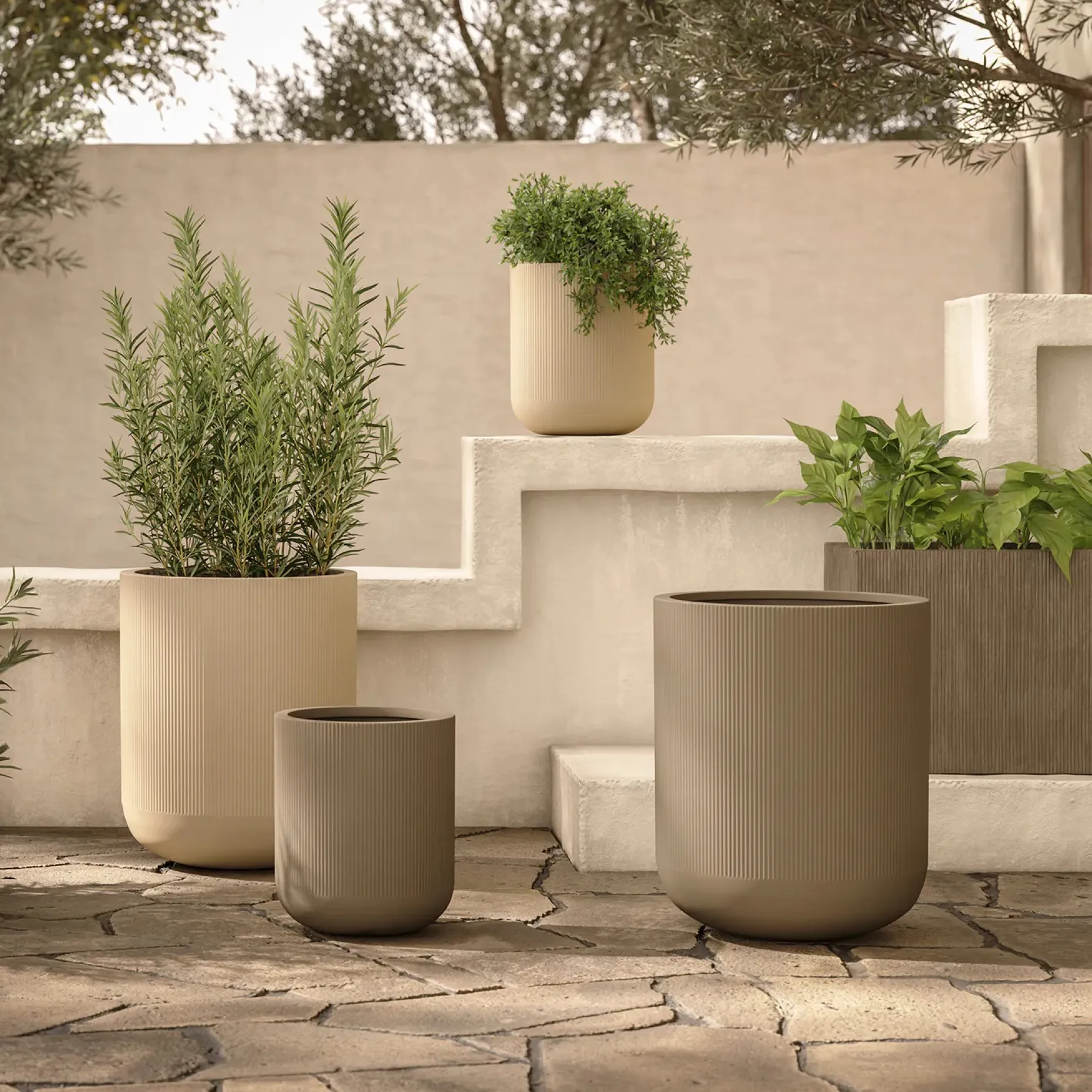 Reya Large Indoor/Outdoor Planter - Limestone Cream