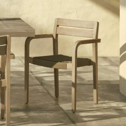 Reyes Outdoor Stackable Dining Armchair - Sun-Bleached Gray