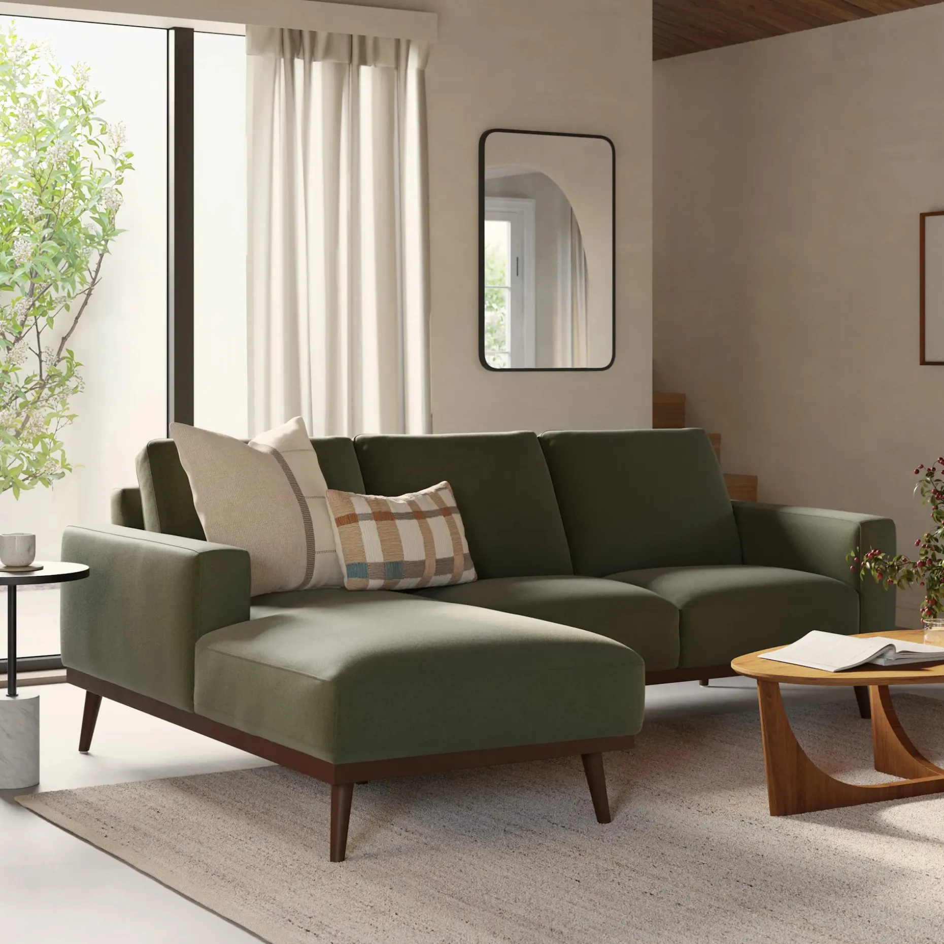 Rhett 93" Left Chaise Sectional - Felted Green