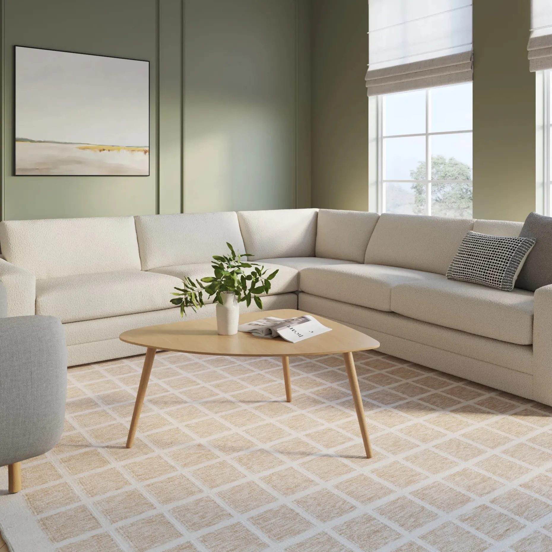 Riley 114" Corner Sectional - Ivory Wool Bouclé