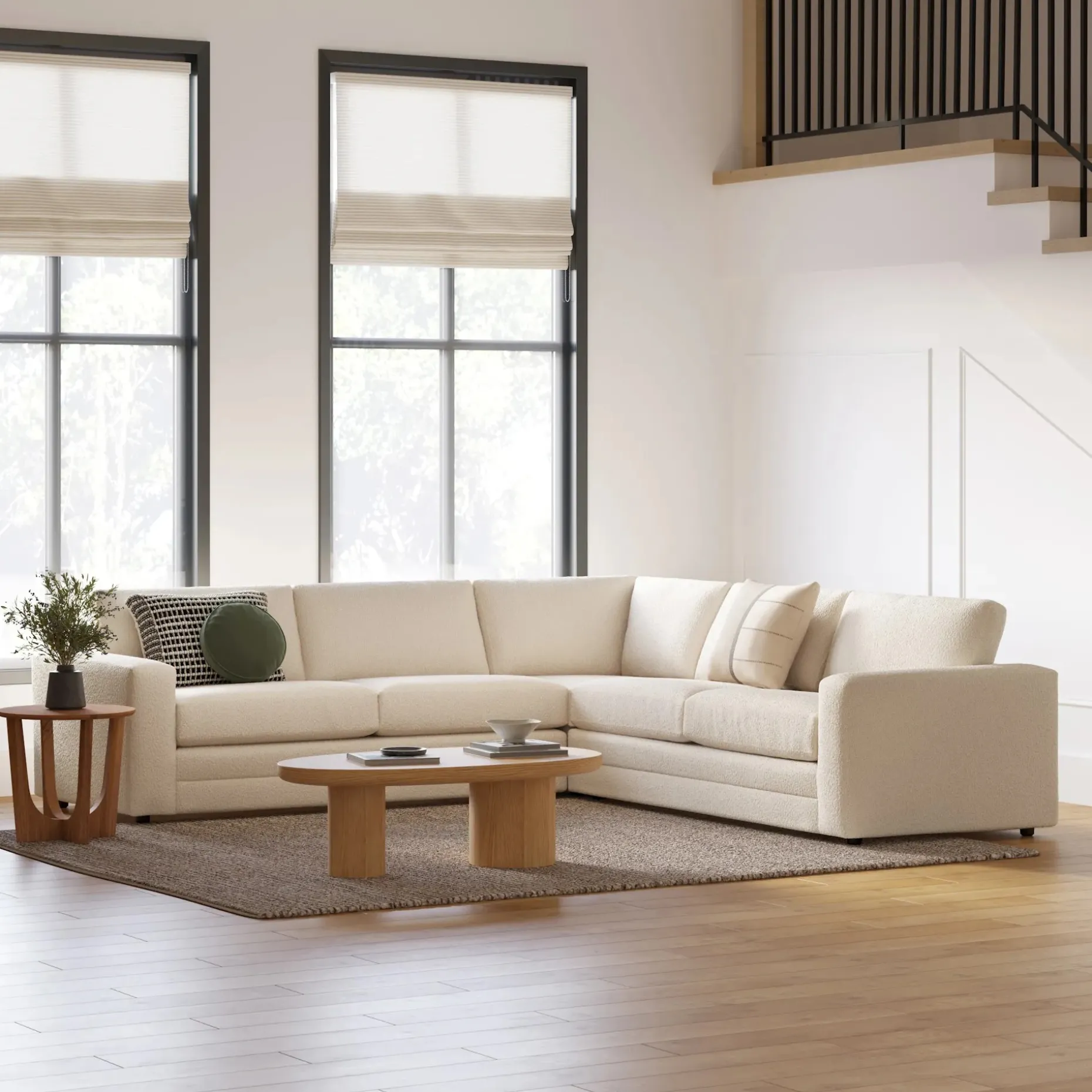 Riley 114" Corner Sectional - Ivory Wool Bouclé