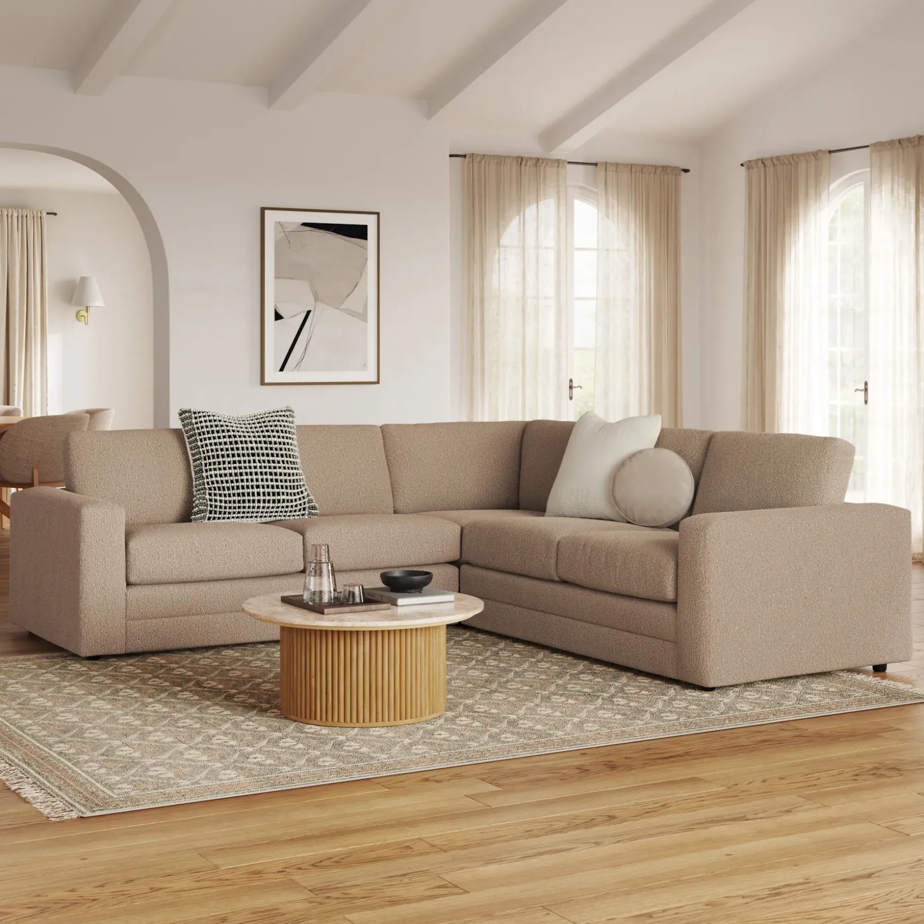 Riley 104" Corner Sectional - Sandstone Wool Bouclé