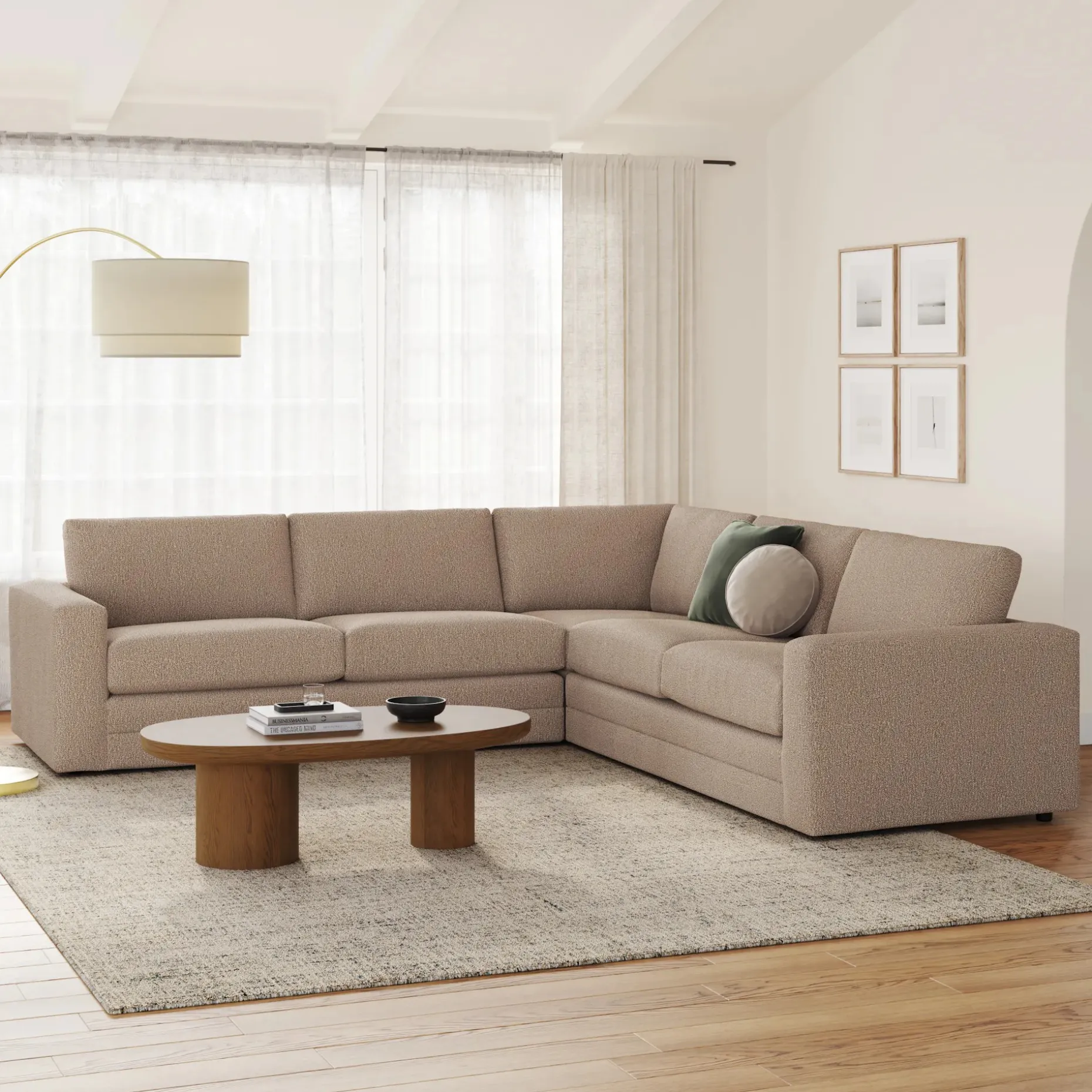 Riley 114" Corner Sectional - Sandstone Wool Bouclé