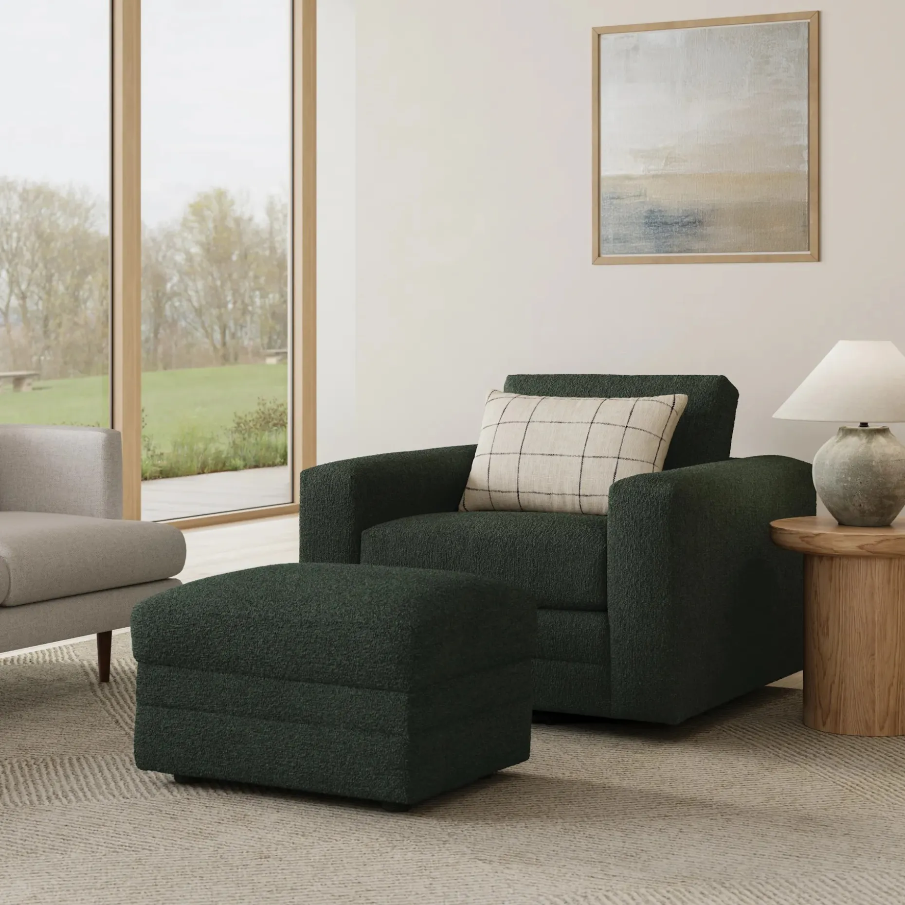 Riley 42" Grand Swivel Chair - Green Wool Bouclé