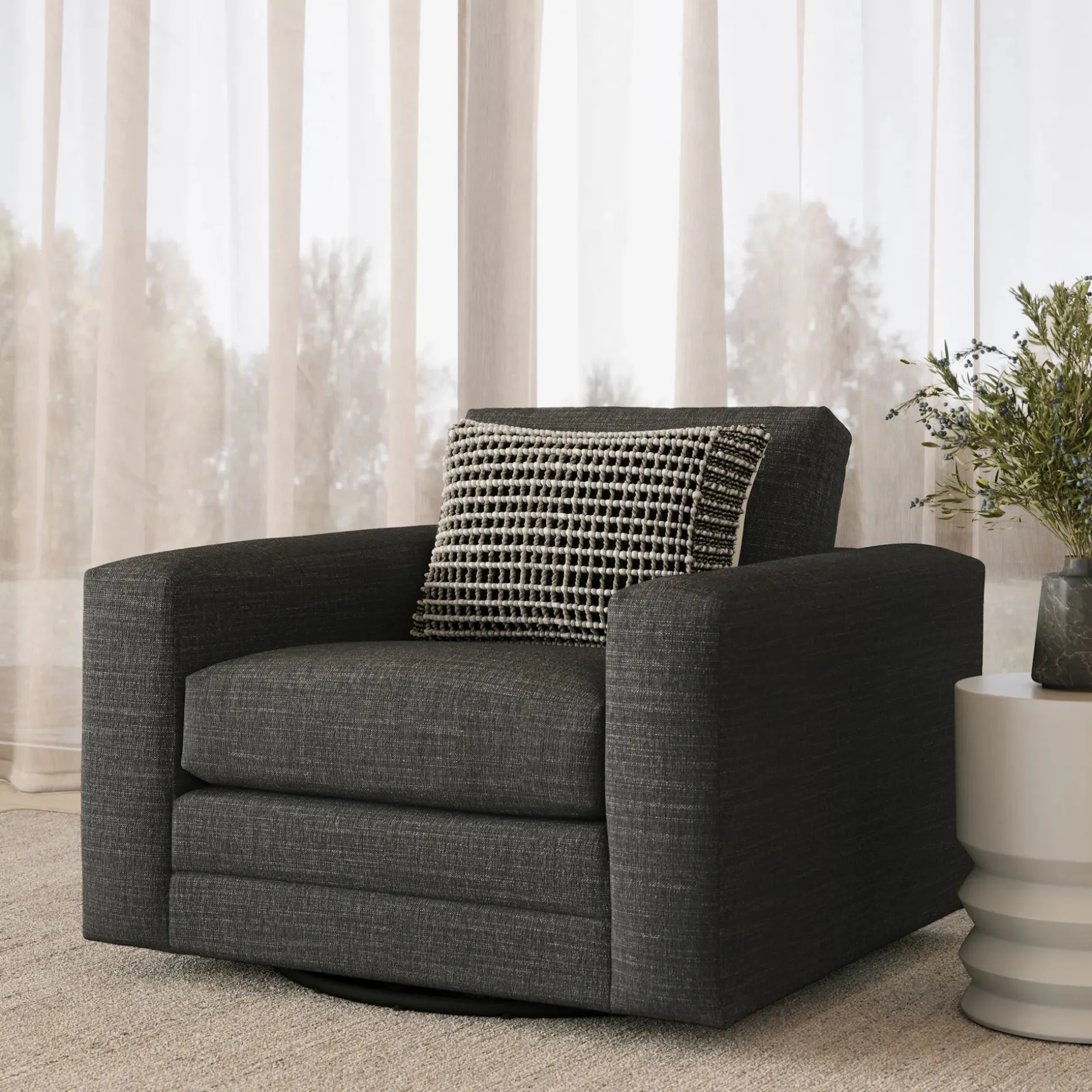 Riley 42" Grand Swivel Chair - Napa Charcoal