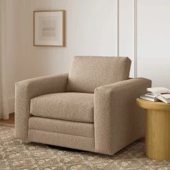 Riley 42" Grand Swivel Chair - Sandstone Wool Bouclé