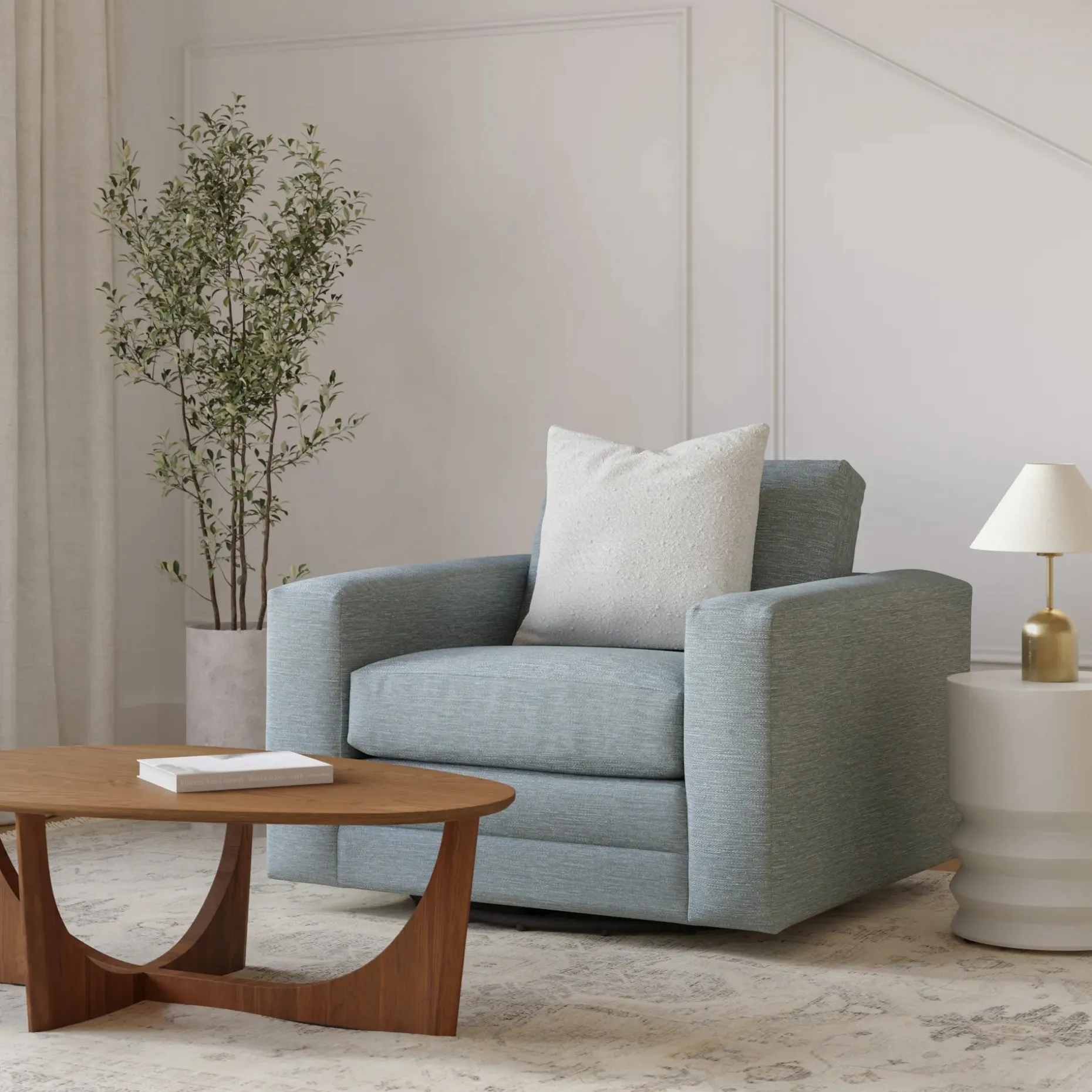 Riley 42" Grand Swivel Chair - Silver Light Blue