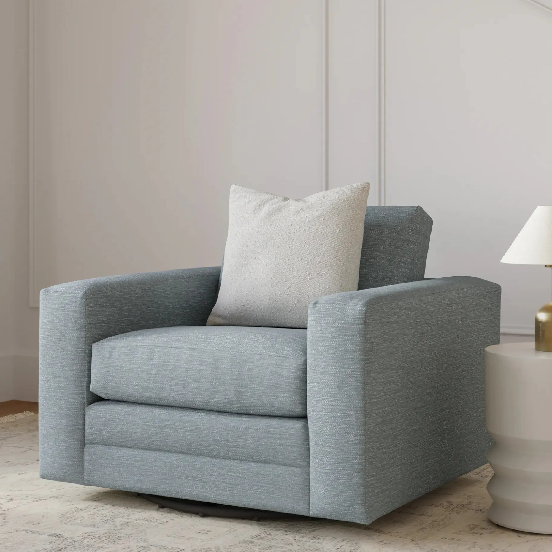 Riley 42" Grand Swivel Chair - Silver Light Blue