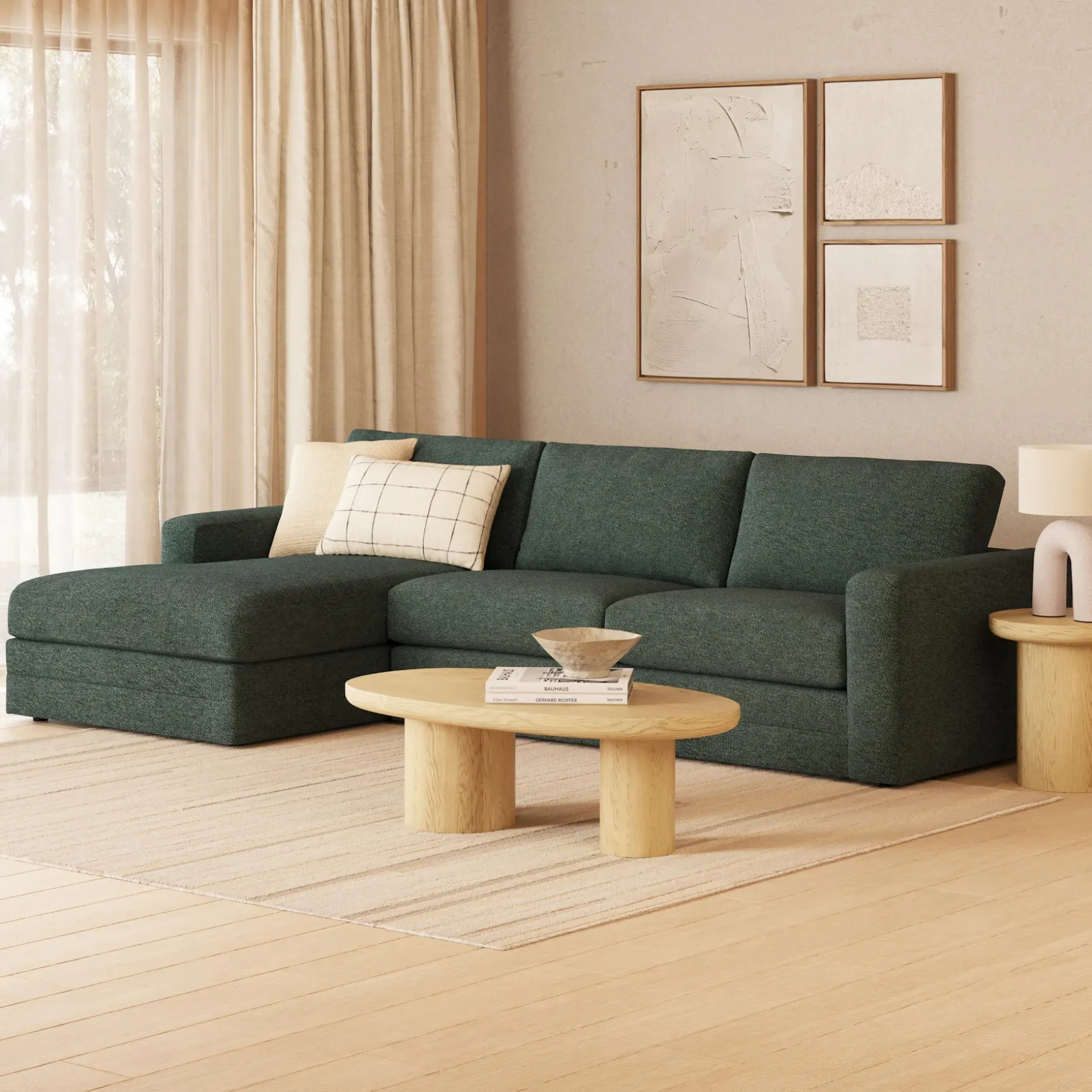 Riley 118.5" Left Sectional - Green Wool Bouclé