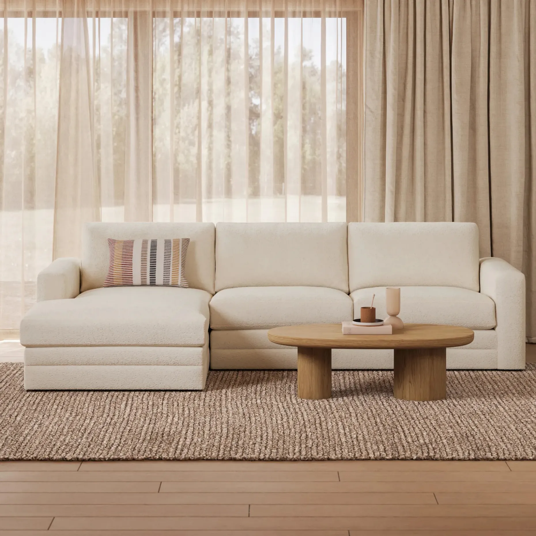 Riley 118.5" Left Sectional - Ivory Wool Bouclé
