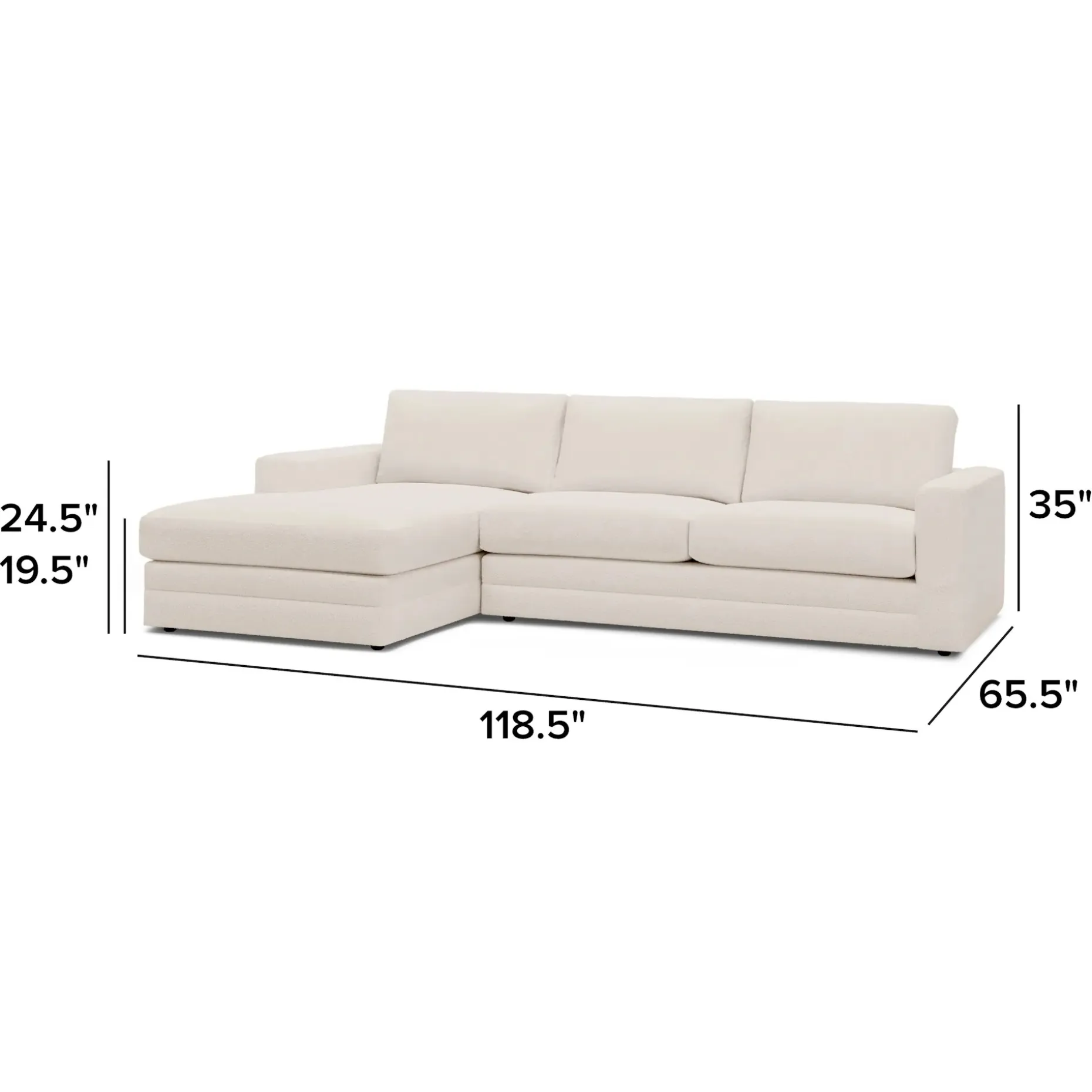 Riley 118.5" Left Sectional - Ivory Wool Bouclé