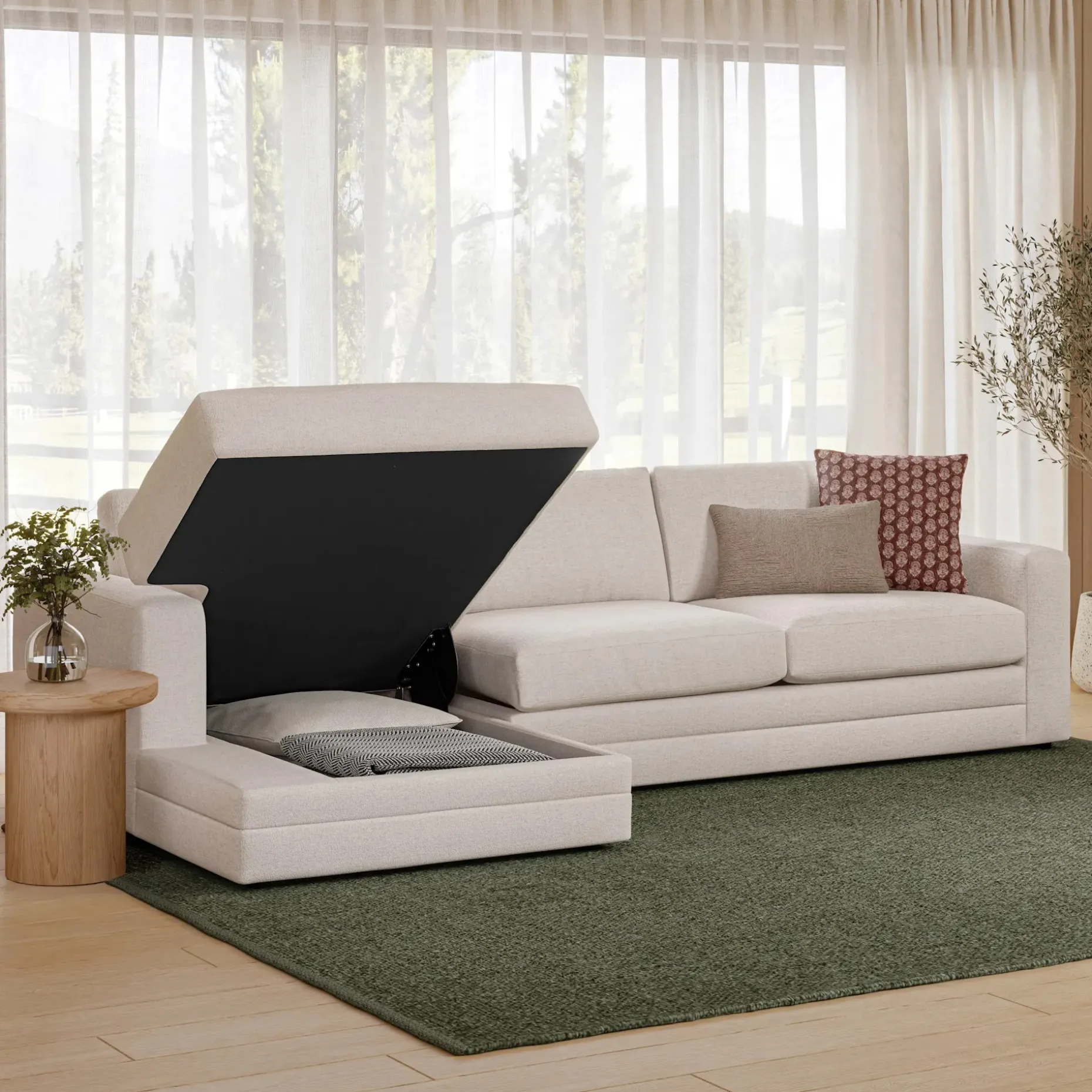 Riley 118" Left Storage Sleeper Sectional - Napa White