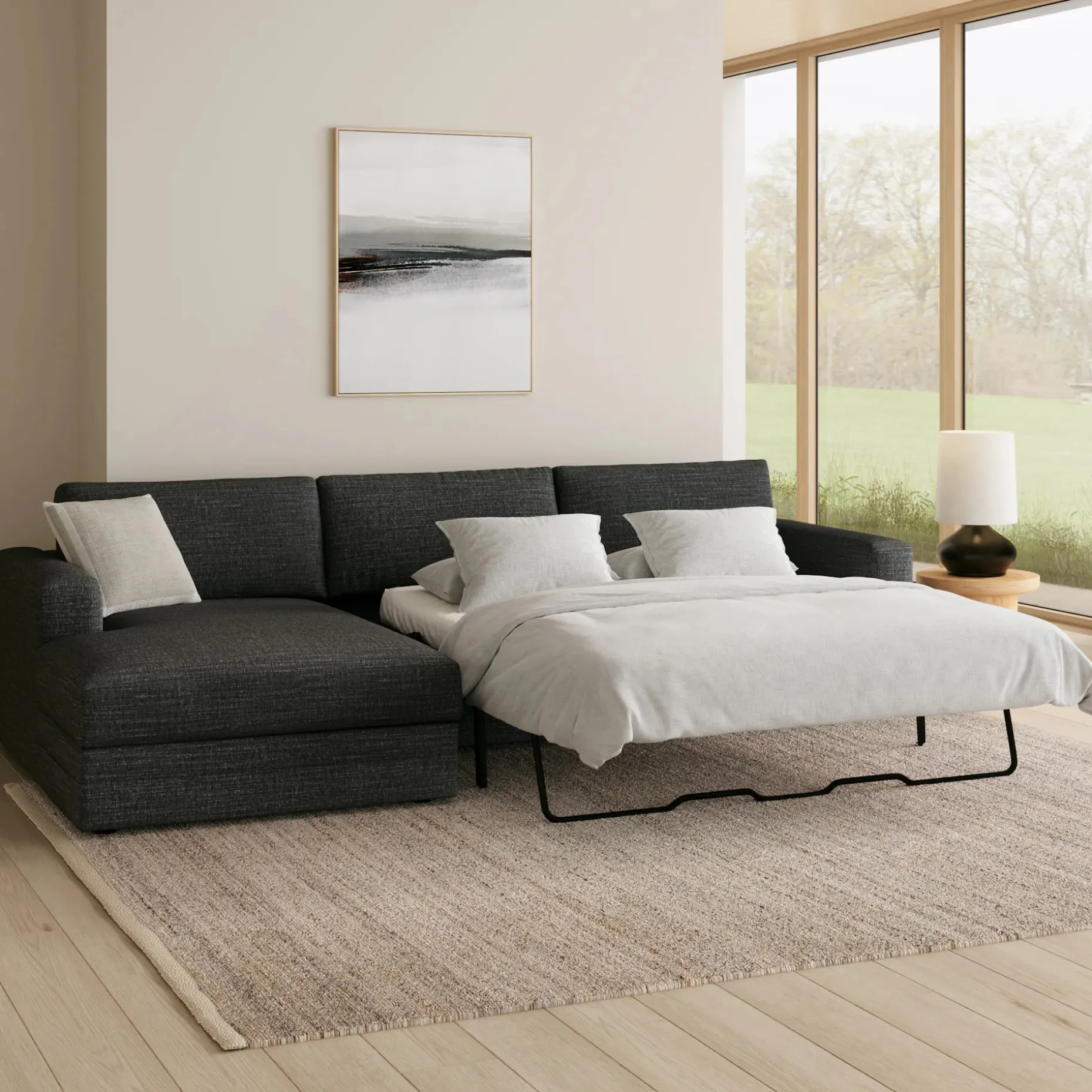 Riley 118" Left Storage Sleeper Sectional - Napa Charcoal