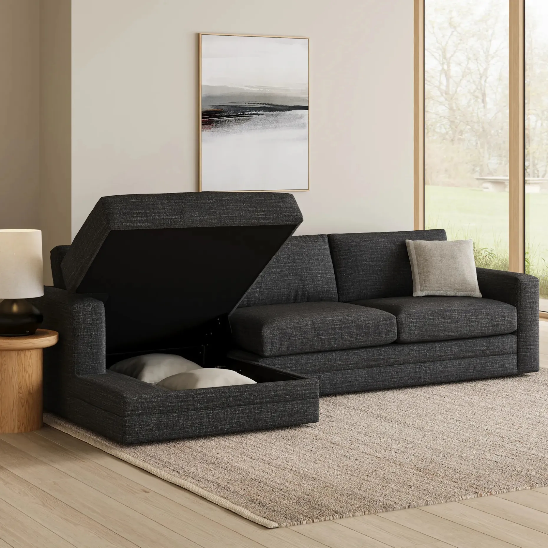 Riley 118" Left Storage Sleeper Sectional - Napa Charcoal