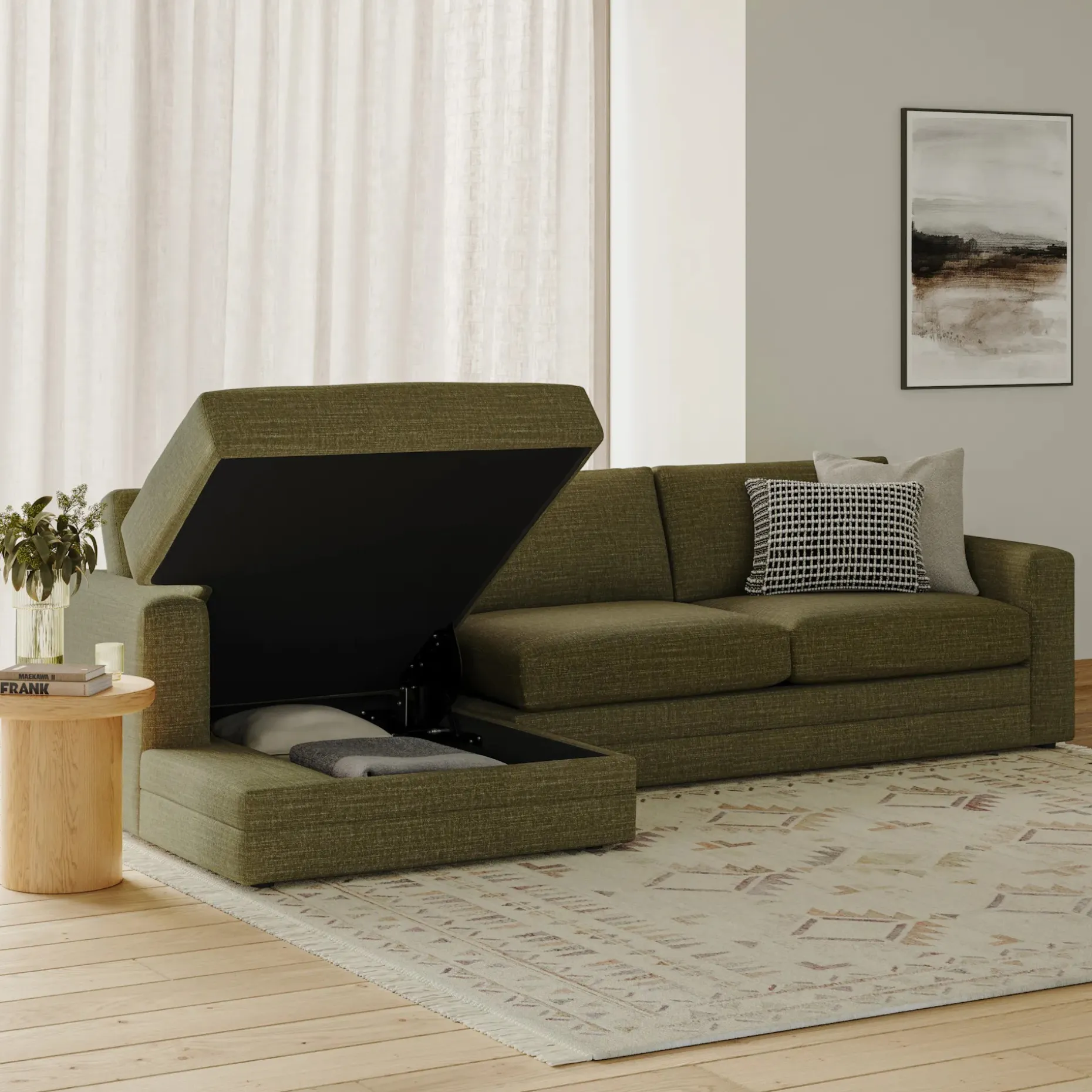 Riley 118" Left Storage Sleeper Sectional - Napa Moss