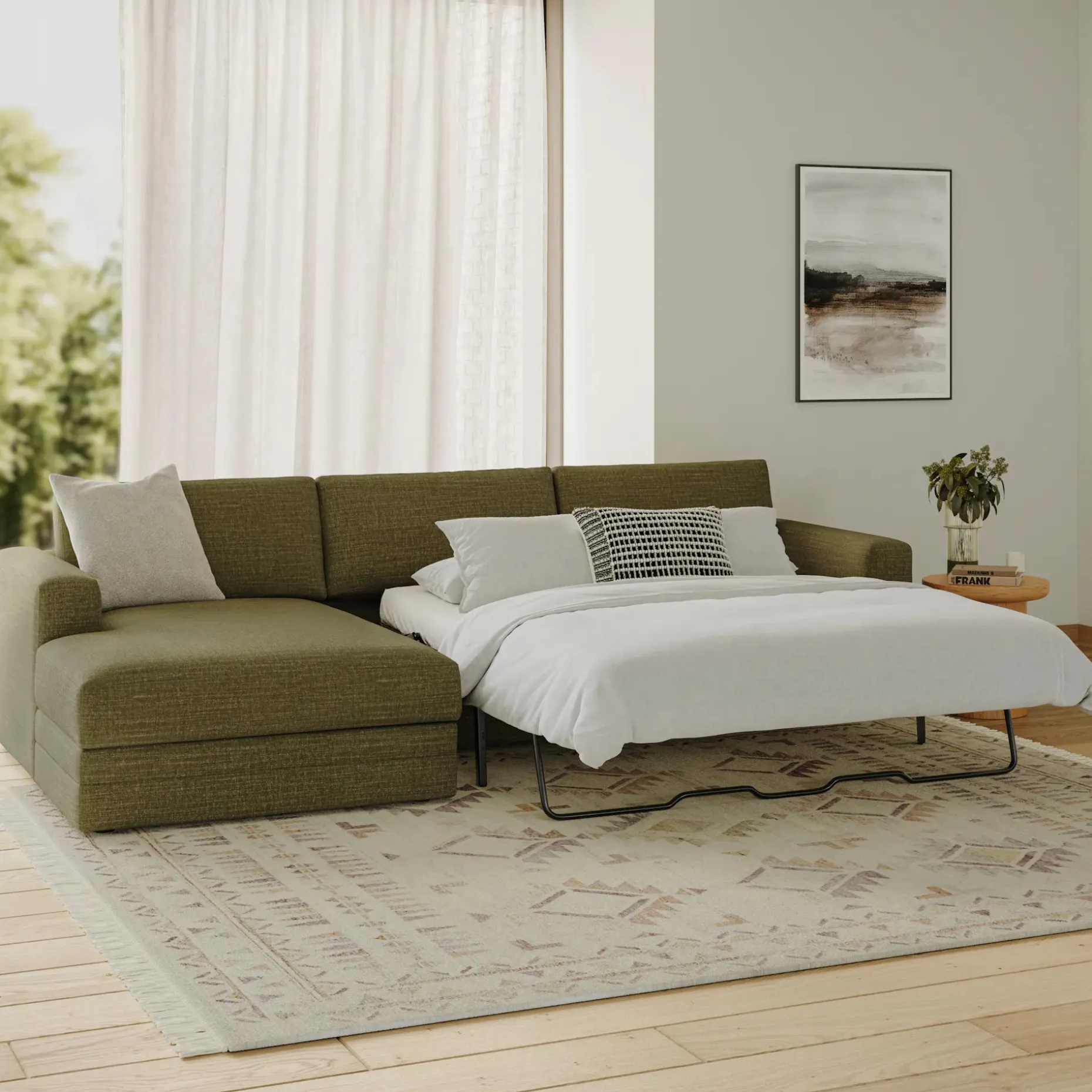Riley 118" Left Storage Sleeper Sectional - Napa Moss