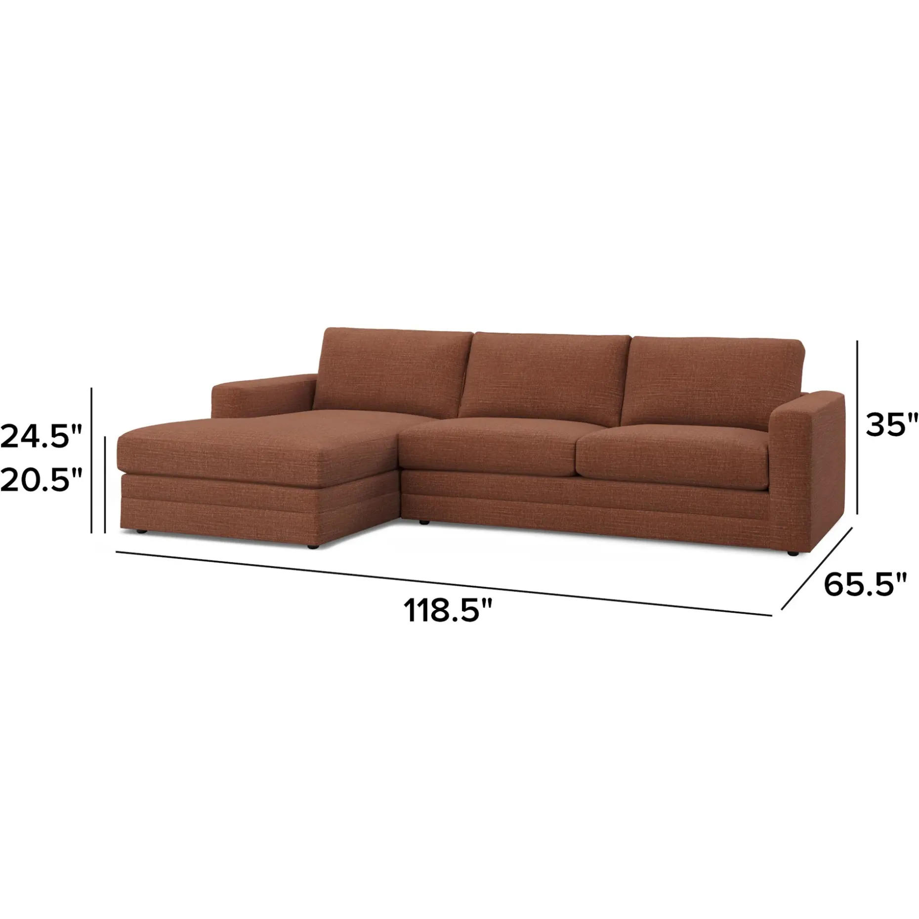 Riley 118" Left Storage Sleeper Sectional - Napa Rust