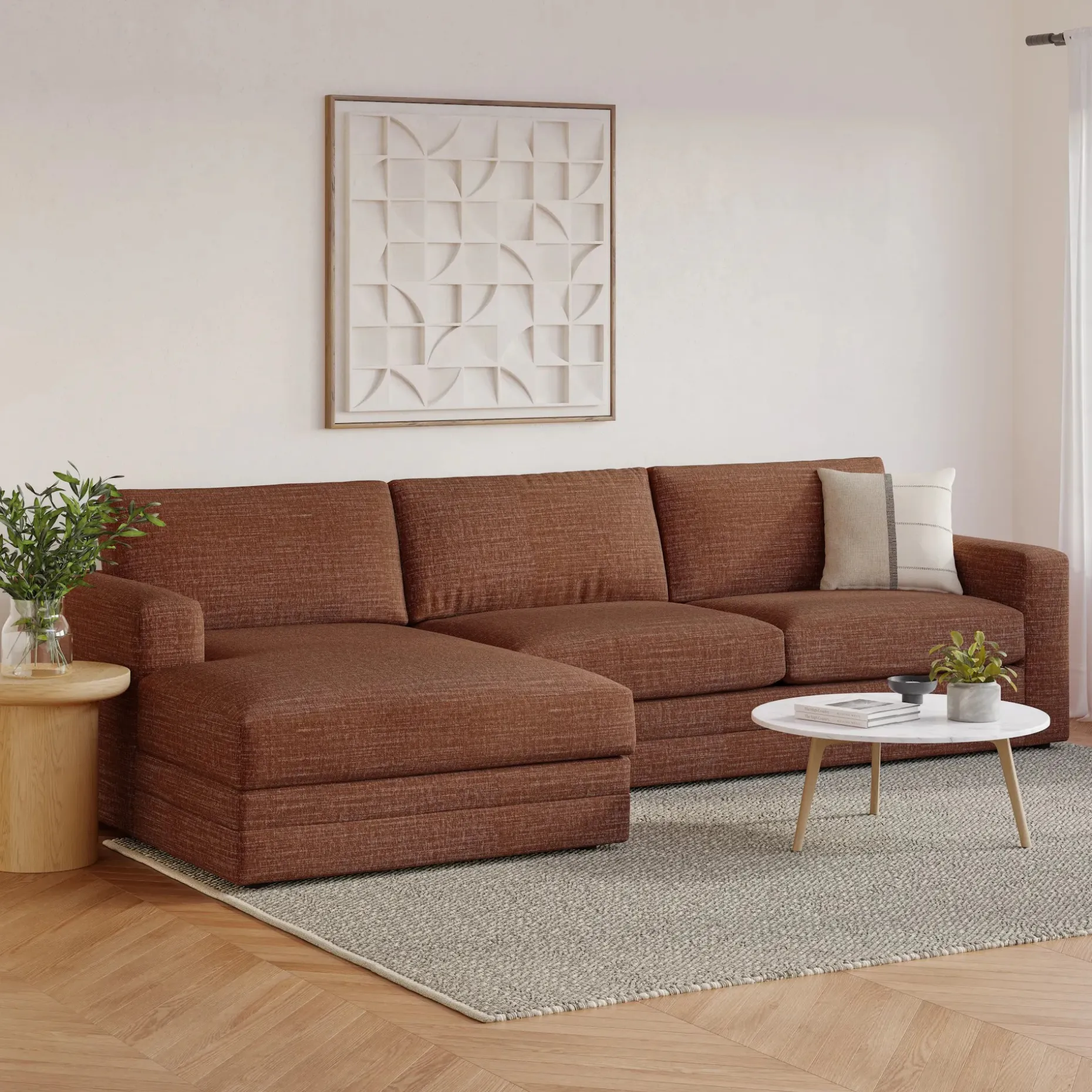 Riley 118" Left Storage Sleeper Sectional - Napa Rust