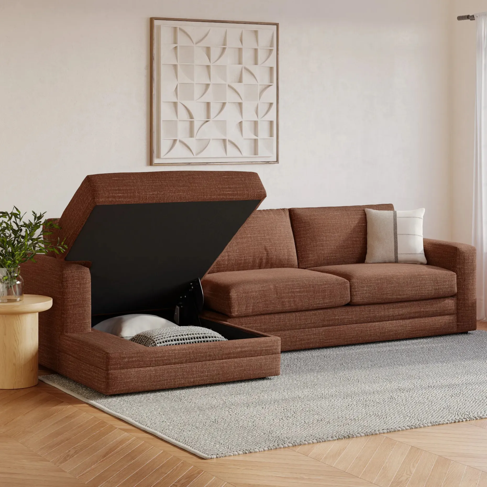 Riley 118" Left Storage Sleeper Sectional - Napa Rust