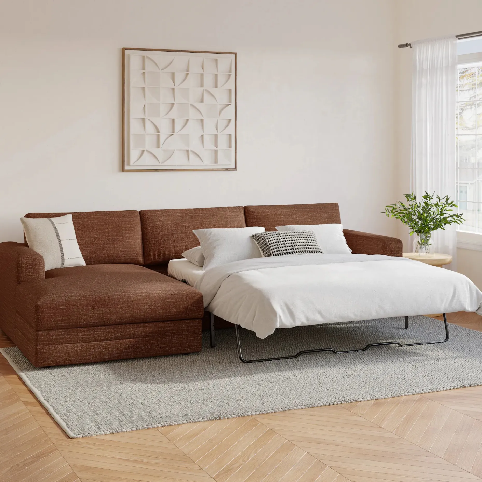 Riley 118" Left Storage Sleeper Sectional - Napa Rust