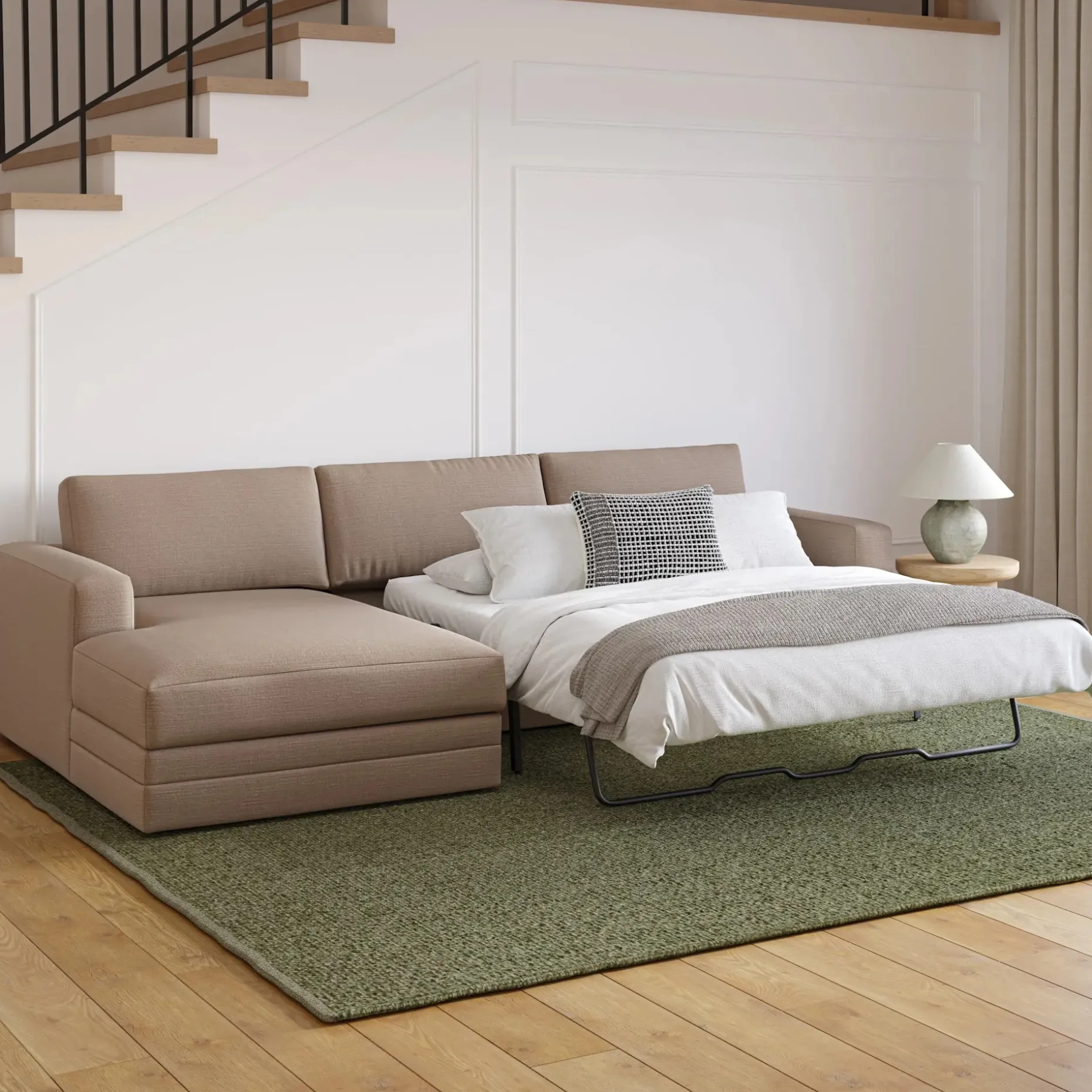 Riley 118" Left Storage Sleeper Sectional - Napa Quartz