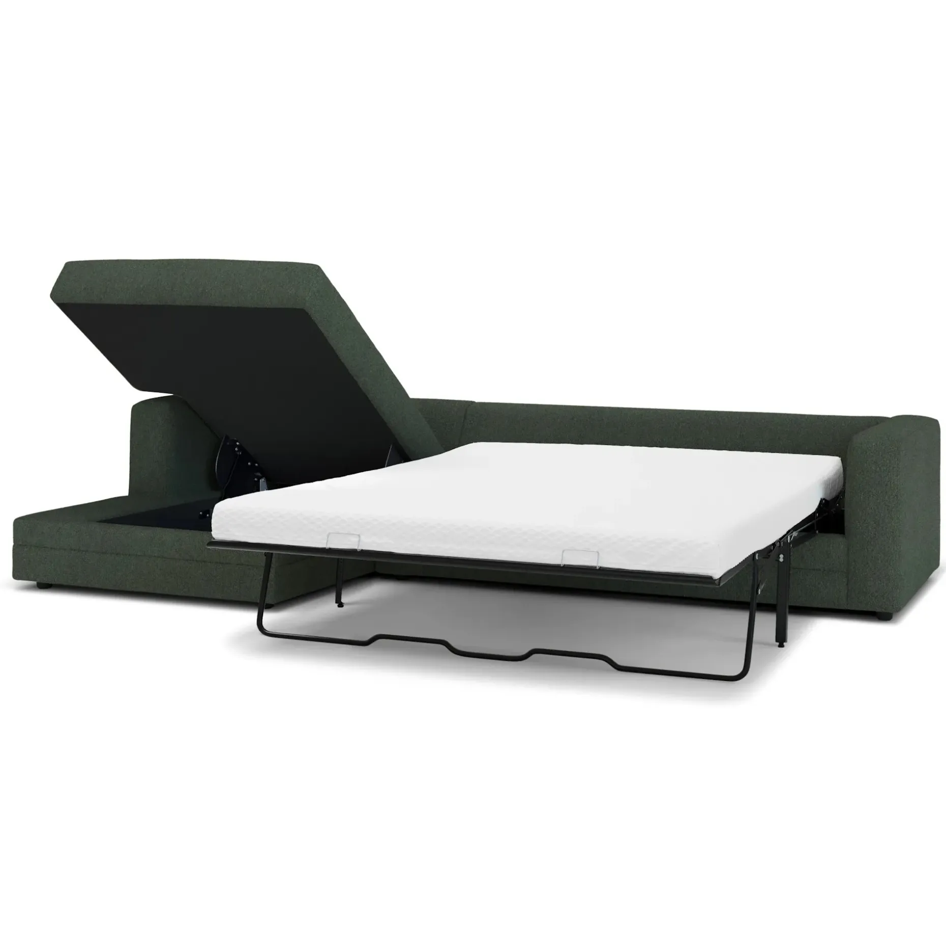 Riley 118" Left Storage Sleeper Sectional - Green Wool Bouclé