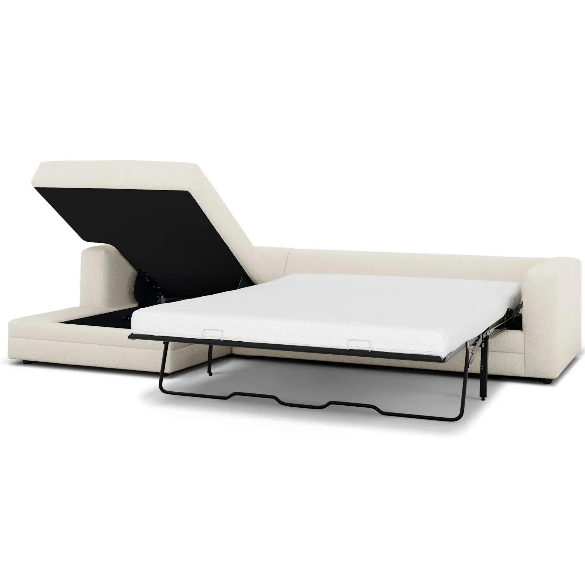 Riley 118" Left Storage Sleeper Sectional - Ivory Wool Bouclé
