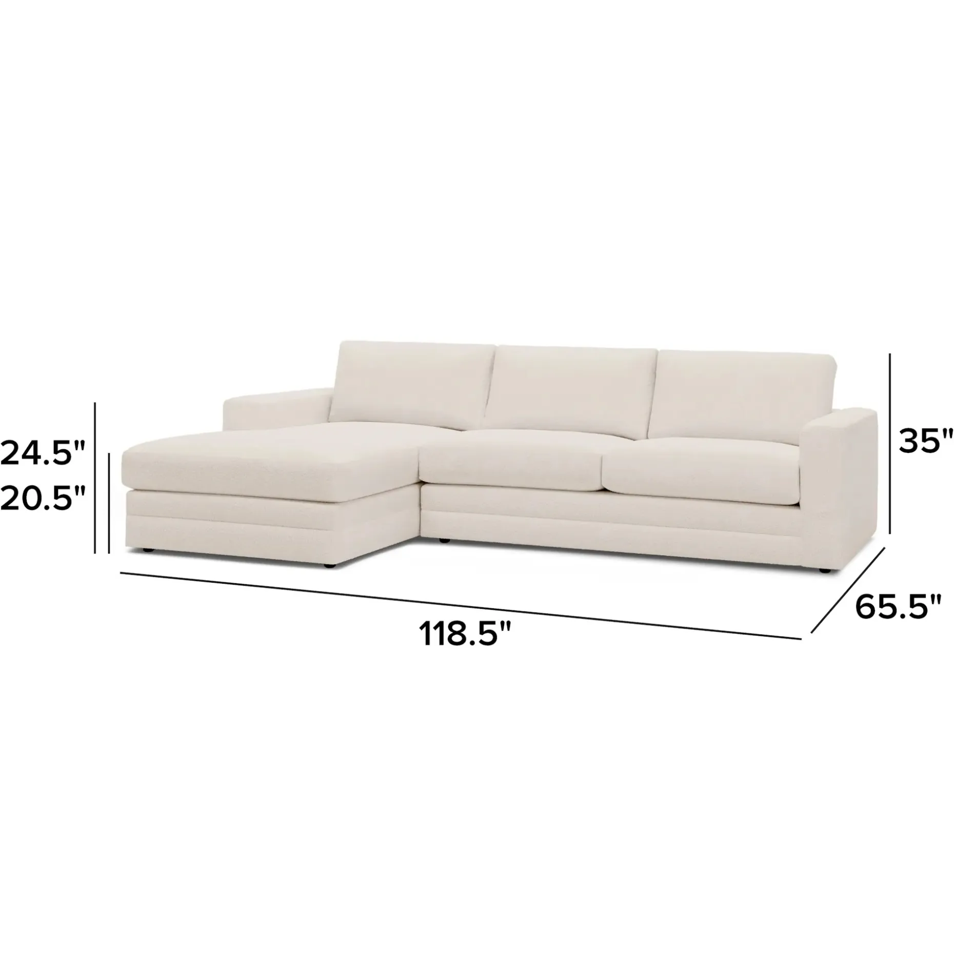 Riley 118" Left Storage Sleeper Sectional - Ivory Wool Bouclé