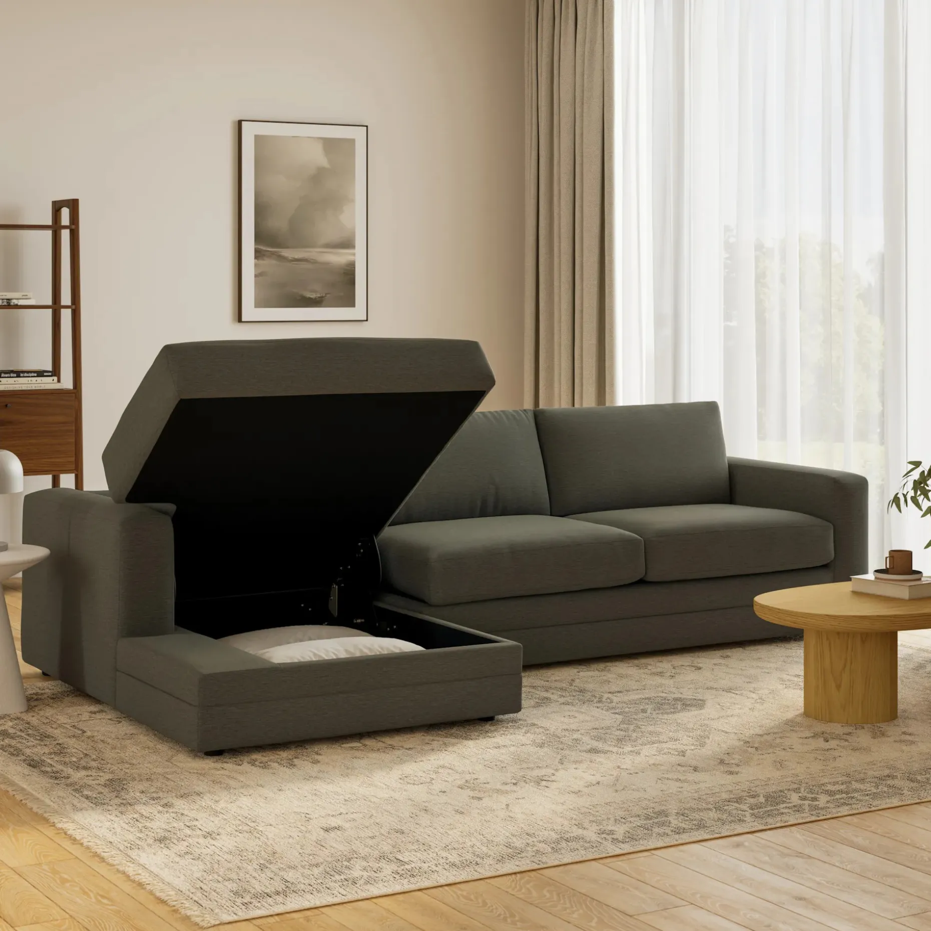 Riley 118" Left Storage Sleeper Sectional - Silver Moss