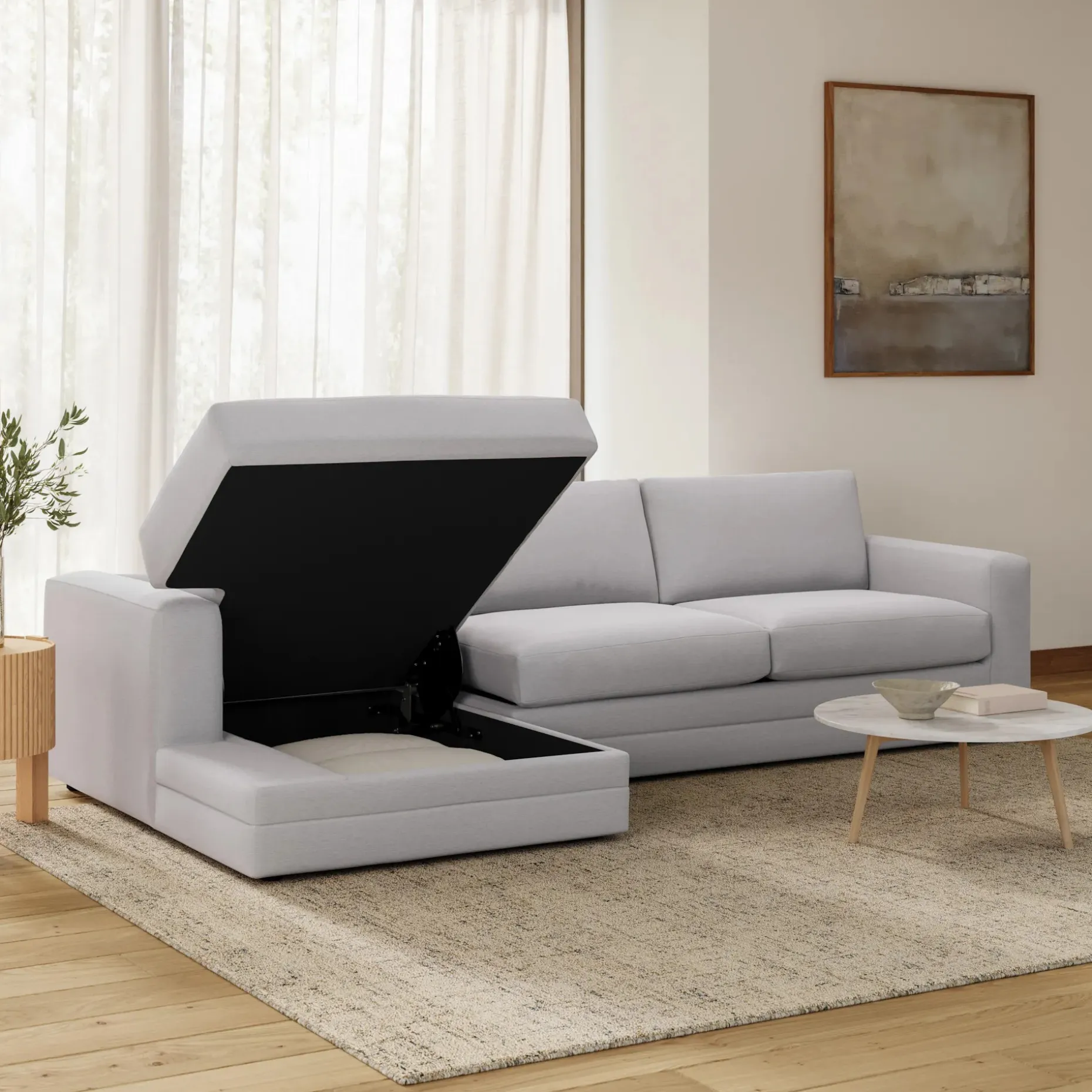Riley 118" Left Storage Sleeper Sectional - Silver Ivory