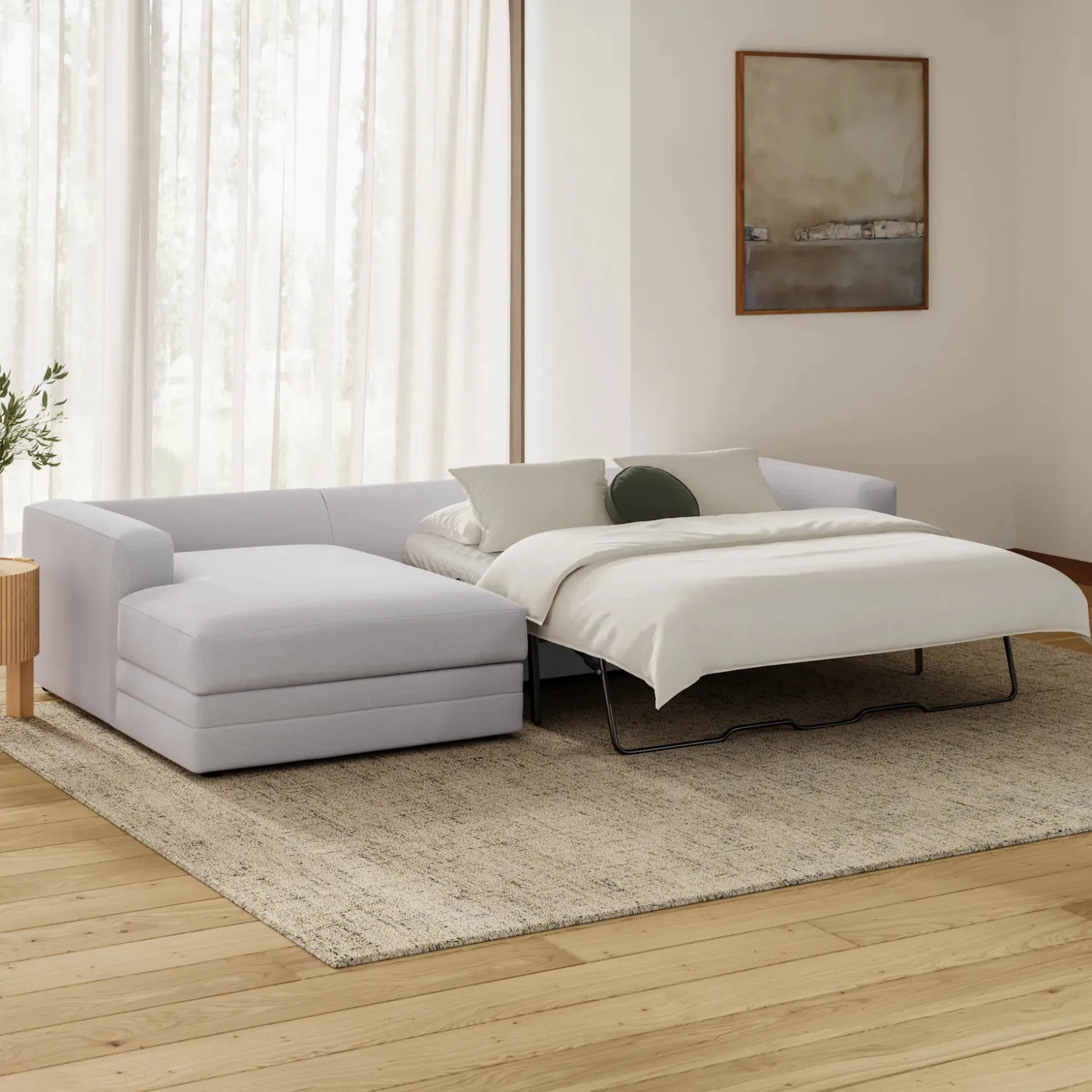 Riley 118" Left Storage Sleeper Sectional - Silver Ivory