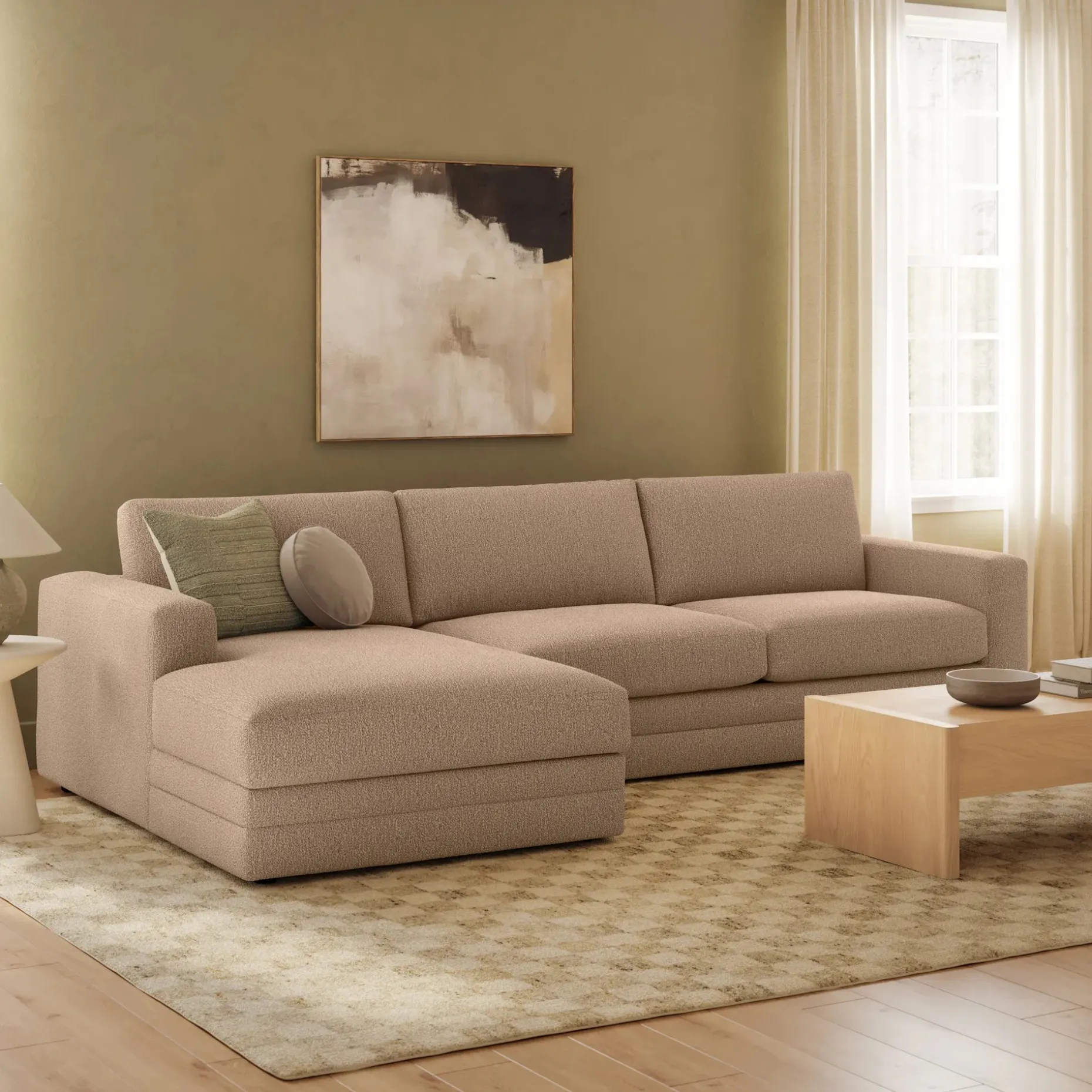 Riley 118" Left Storage Sleeper Sectional - Sandstone Wool Bouclé