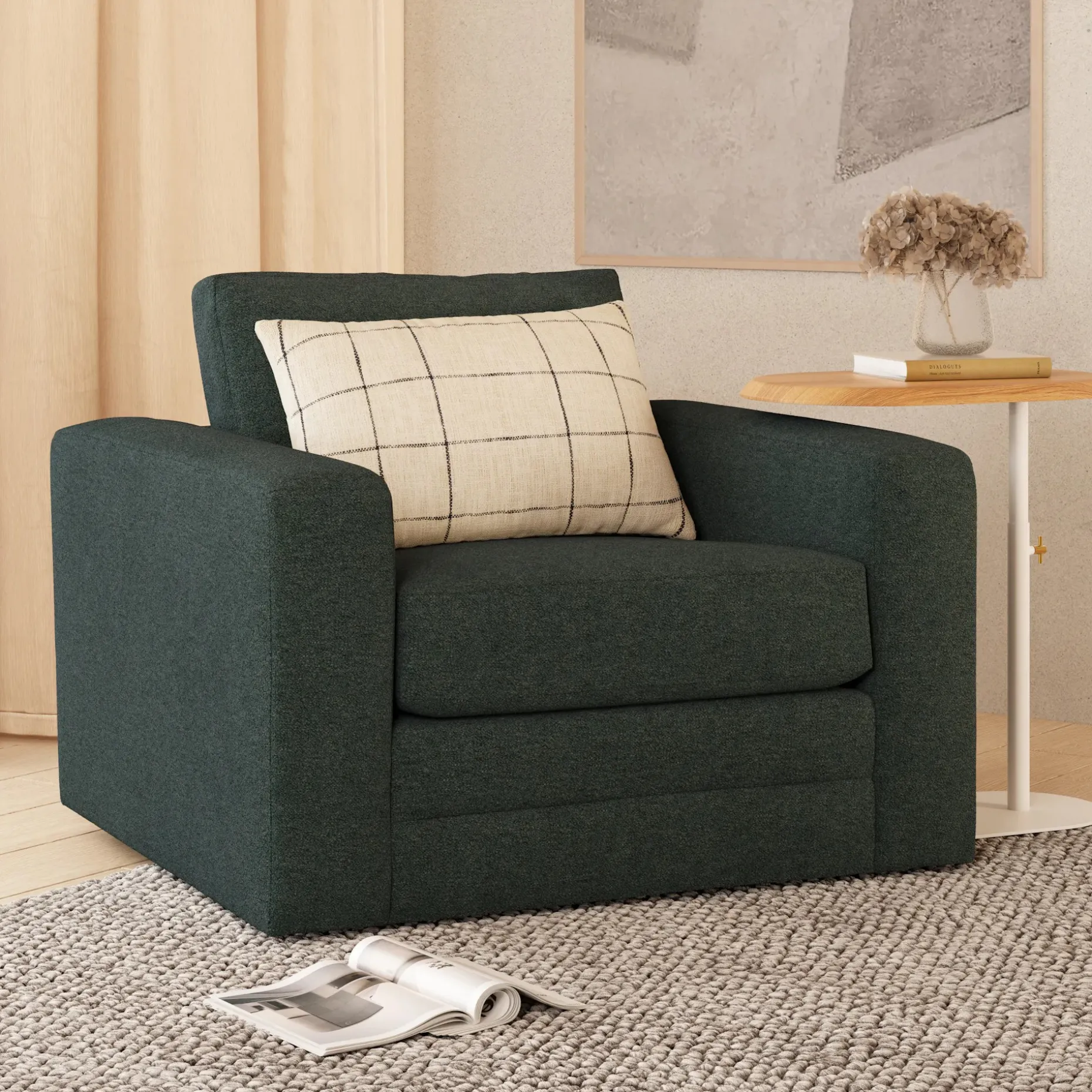 Riley 42" Lounge Chair - Green Wool Bouclé
