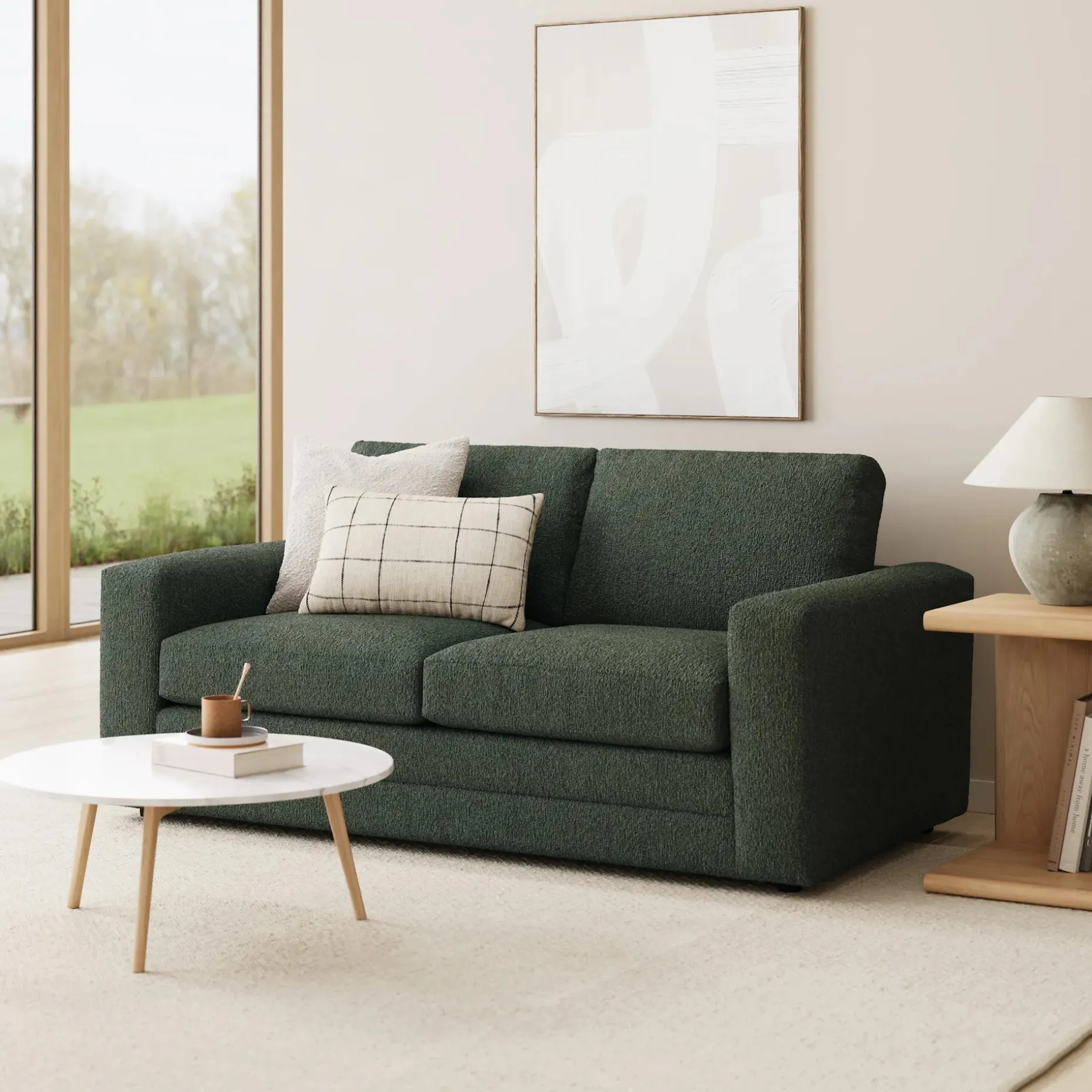 Riley 74" Loveseat - Green Wool Bouclé