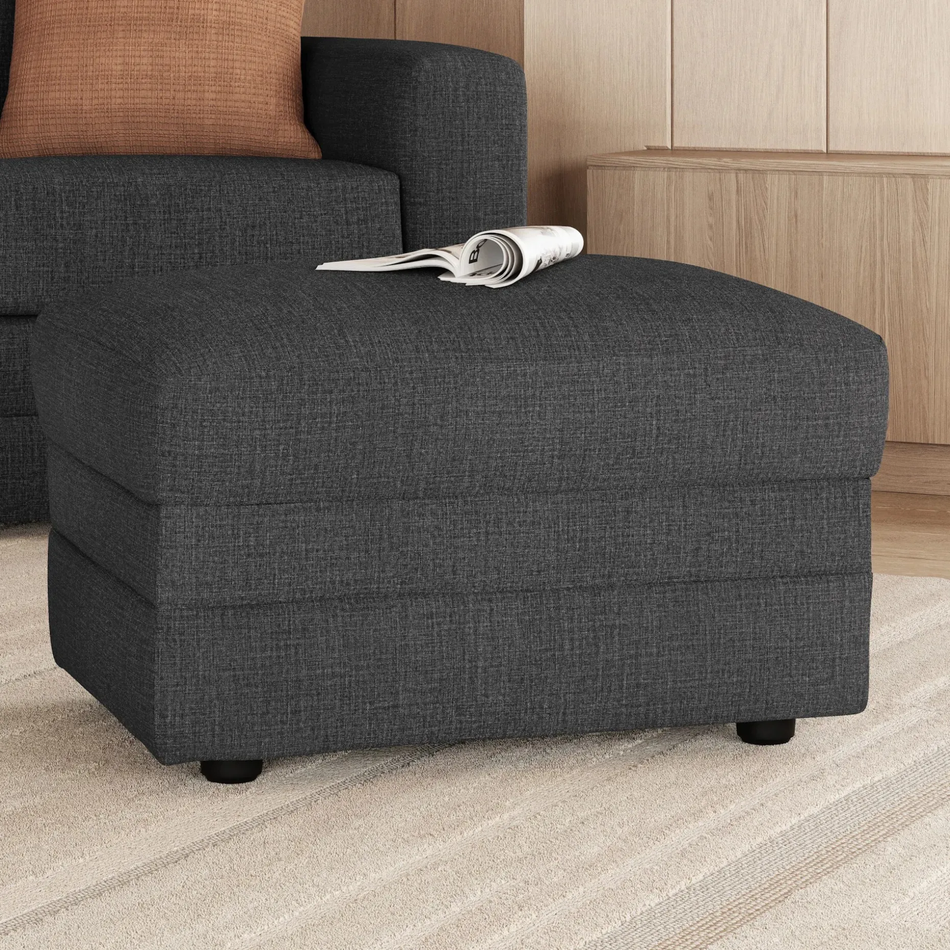 Riley 28" Ottoman - Napa Charcoal