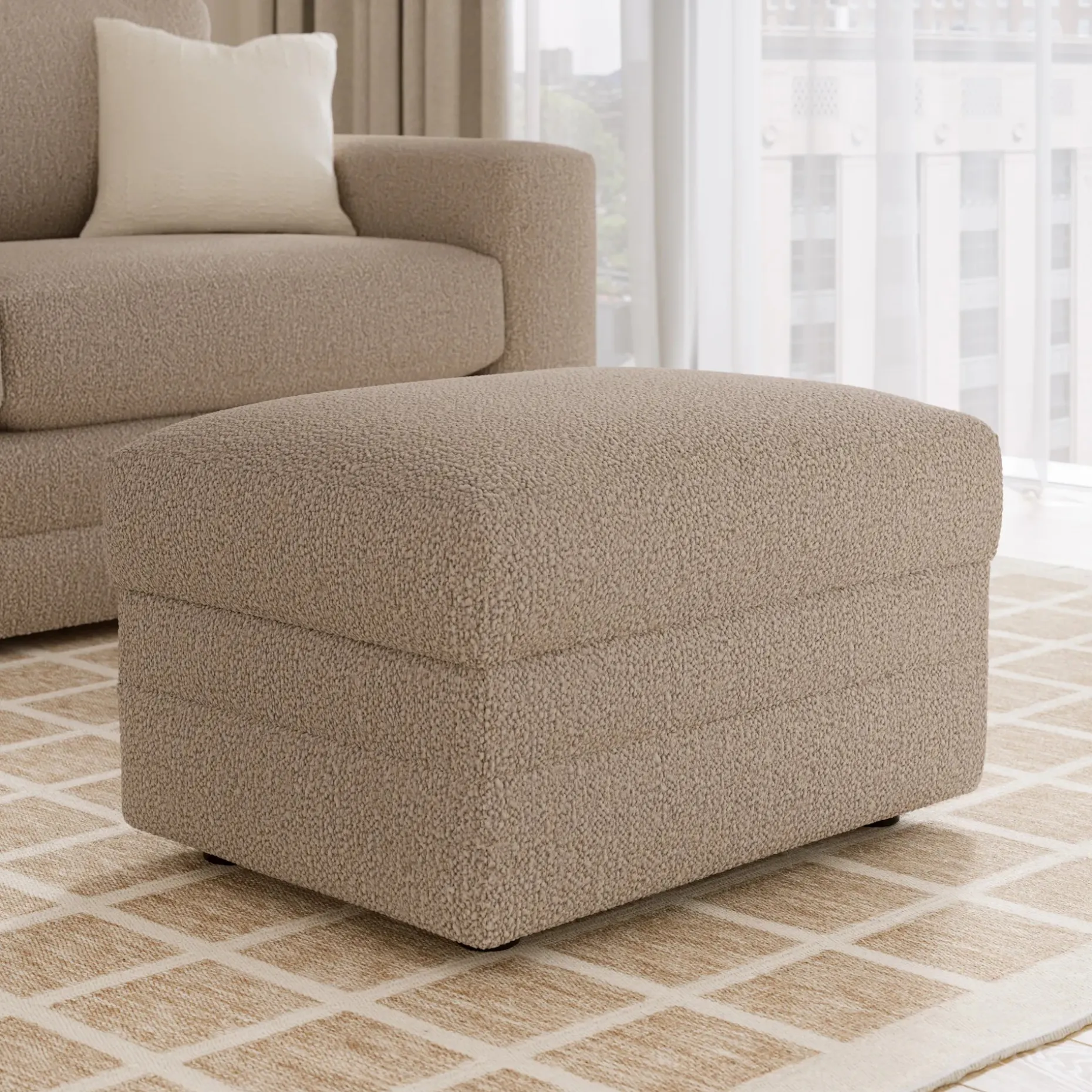 Riley 28" Ottoman - Sandstone Wool Bouclé