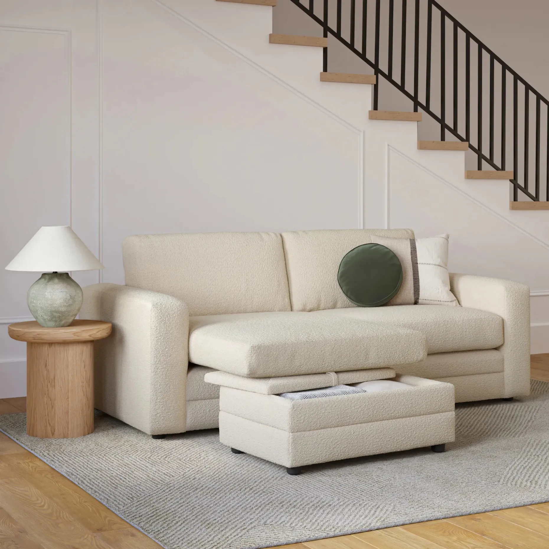 Riley 84" Reversible Storage Sectional - Ivory Wool Bouclé