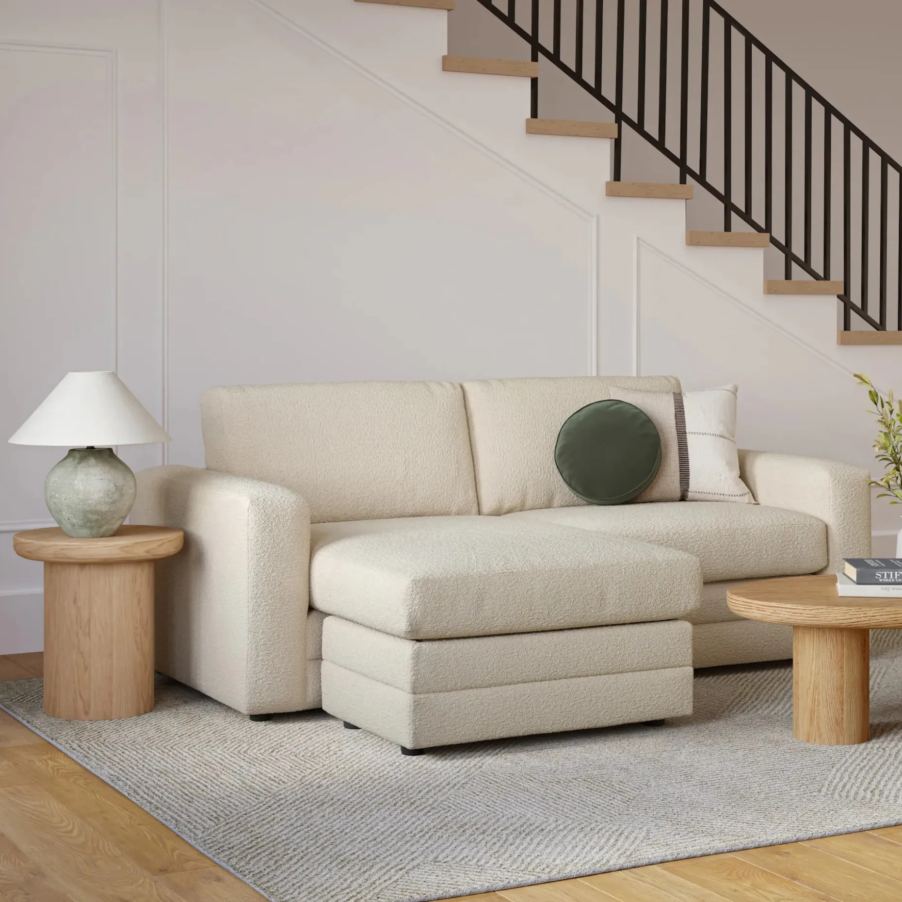 Riley 84" Reversible Storage Sectional - Ivory Wool Bouclé