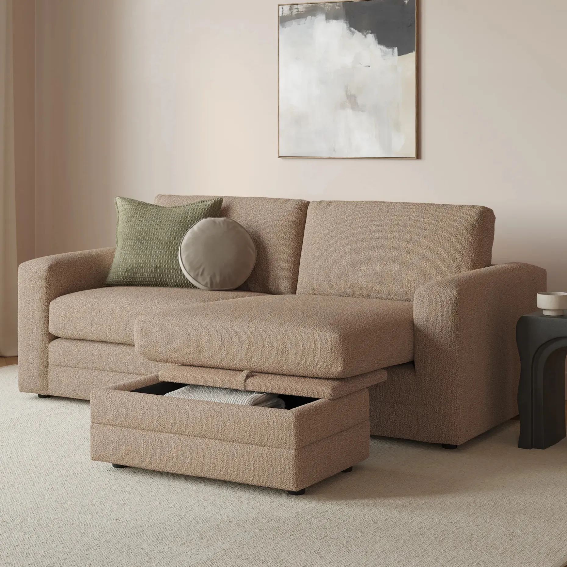 Riley 84" Reversible Storage Sectional - Sandstone Wool Bouclé
