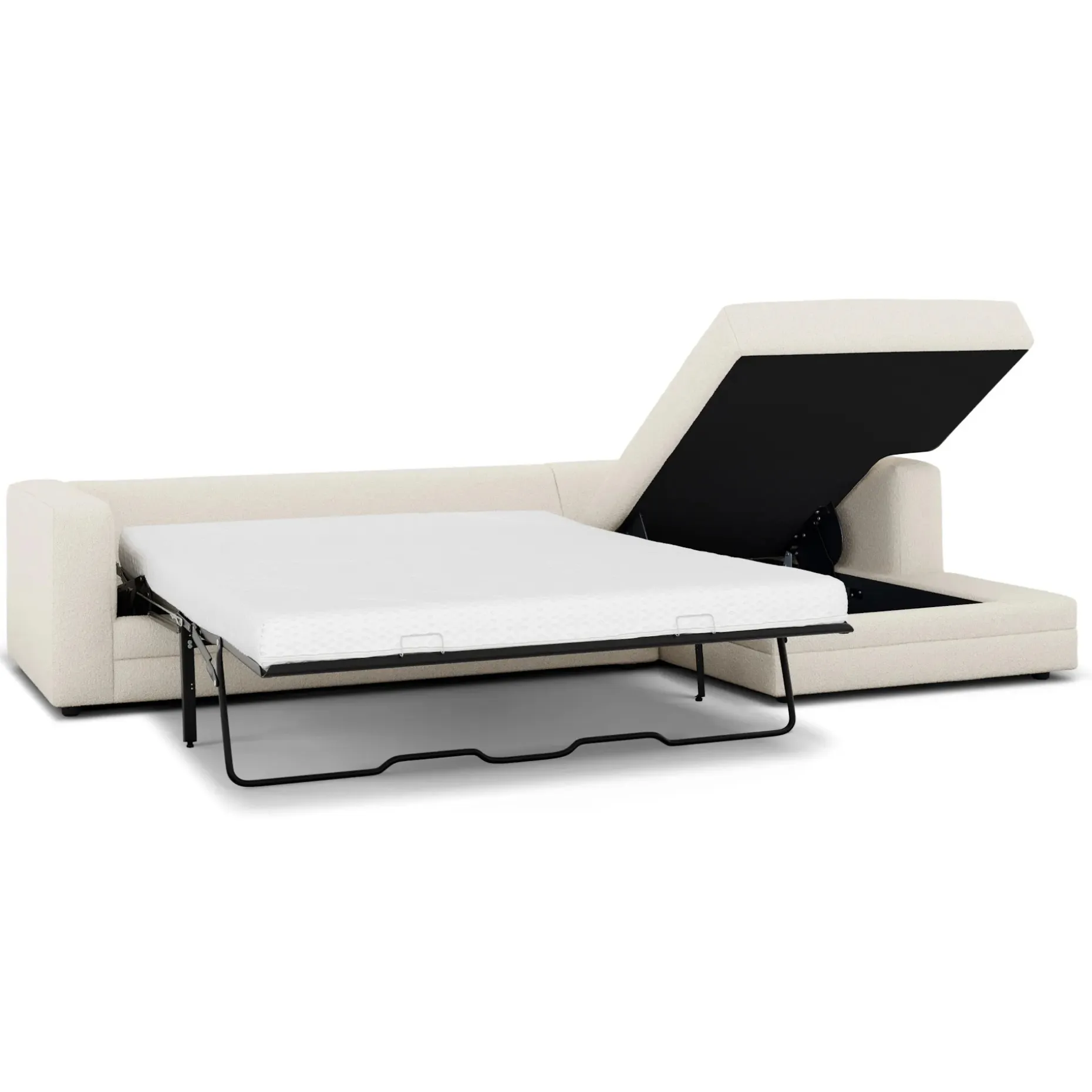 Riley 118" Right Storage Sleeper Sectional - Ivory Wool Bouclé