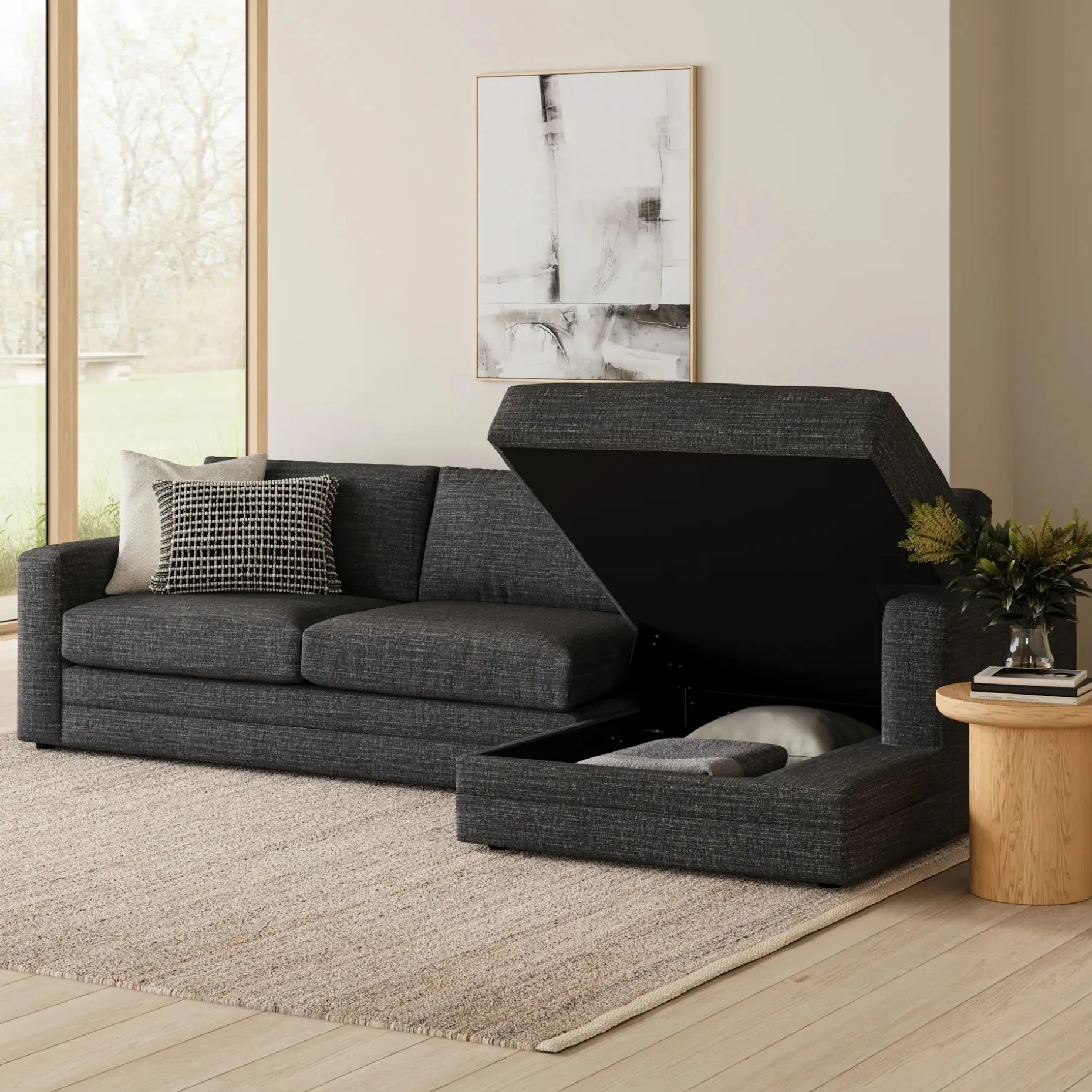 Riley 118" Right Storage Sleeper Sectional - Napa Charcoal