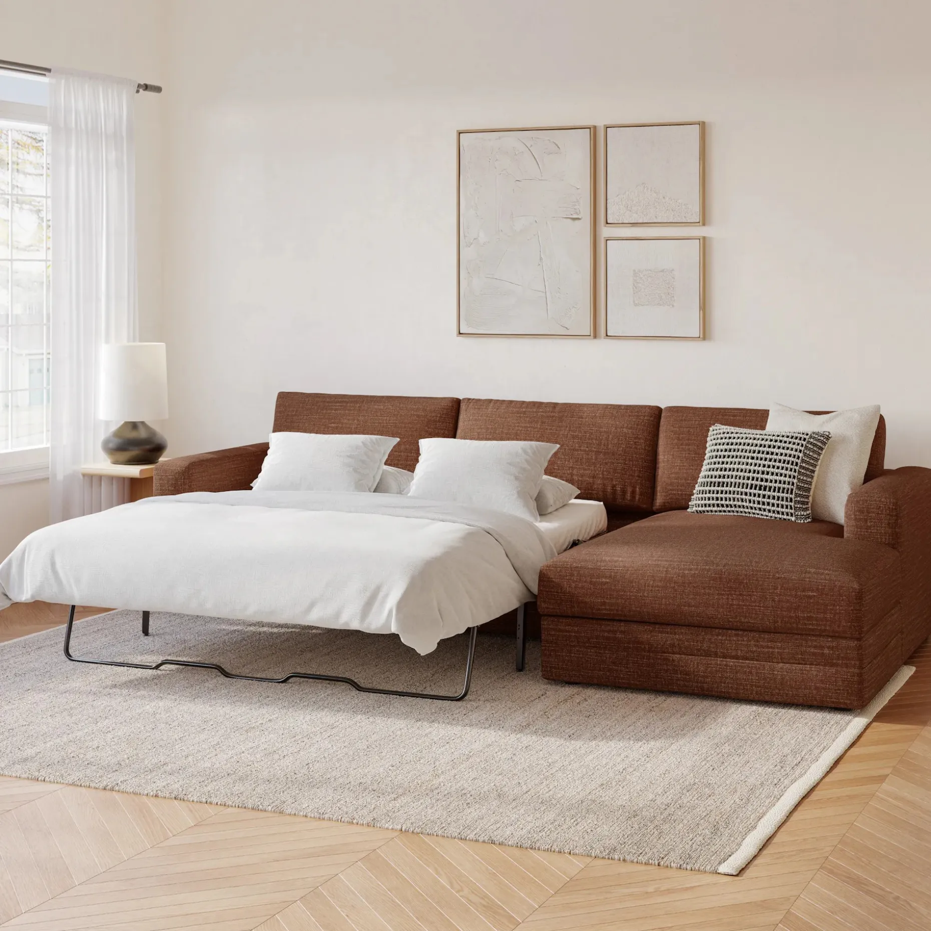 Riley 118" Right Storage Sleeper Sectional - Napa Rust