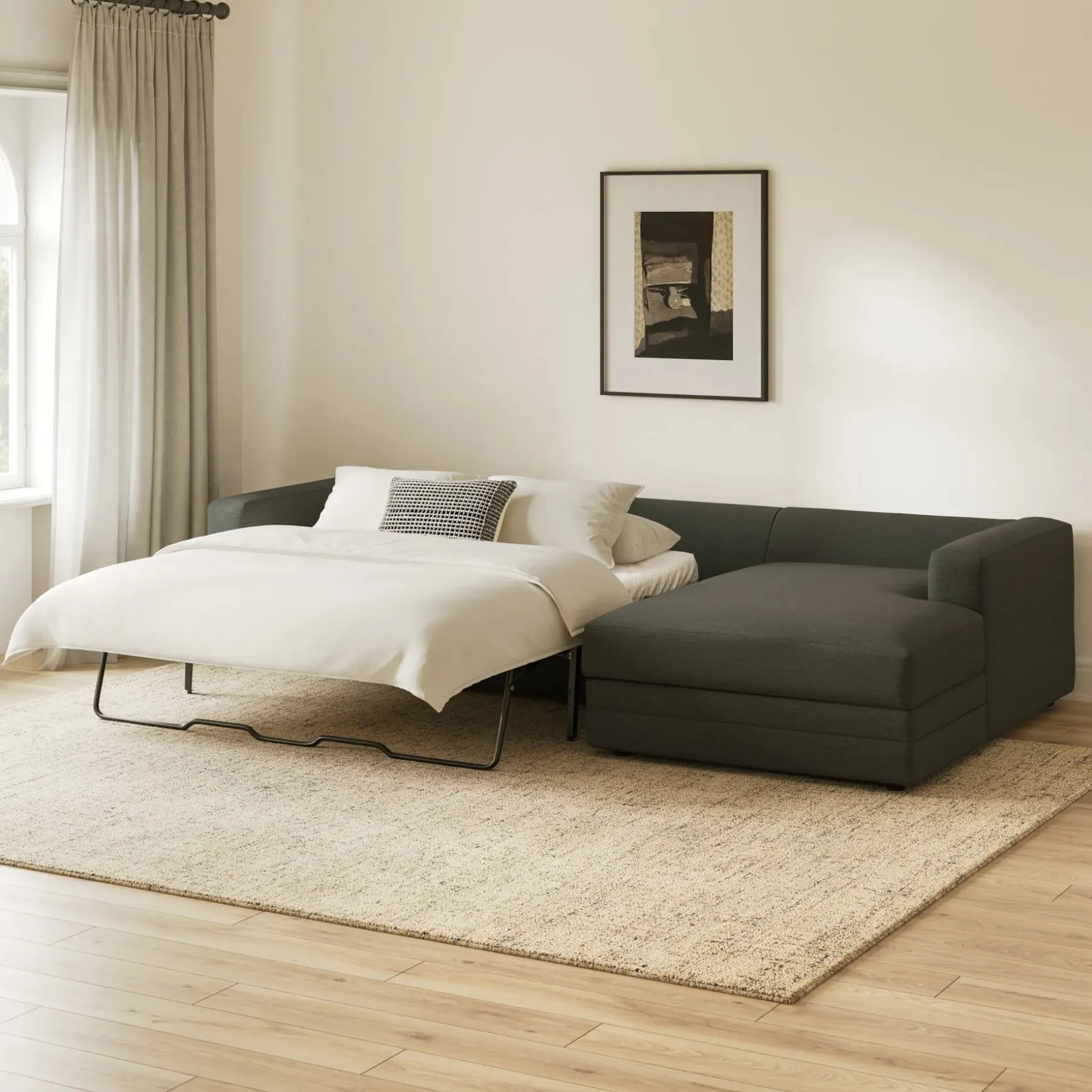 Riley 118" Right Storage Sleeper Sectional - Silver Moss