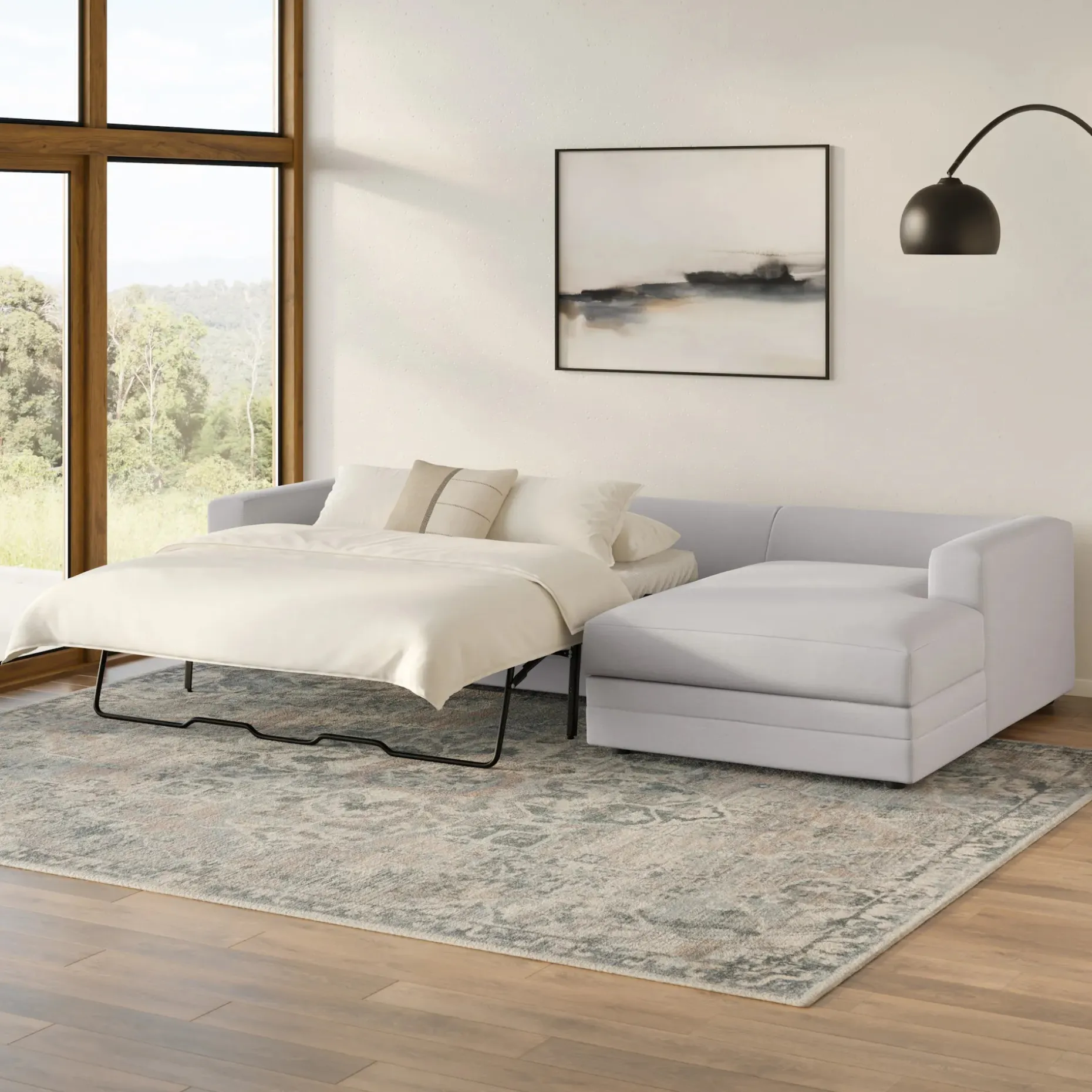 Riley 118" Right Storage Sleeper Sectional - Silver Ivory