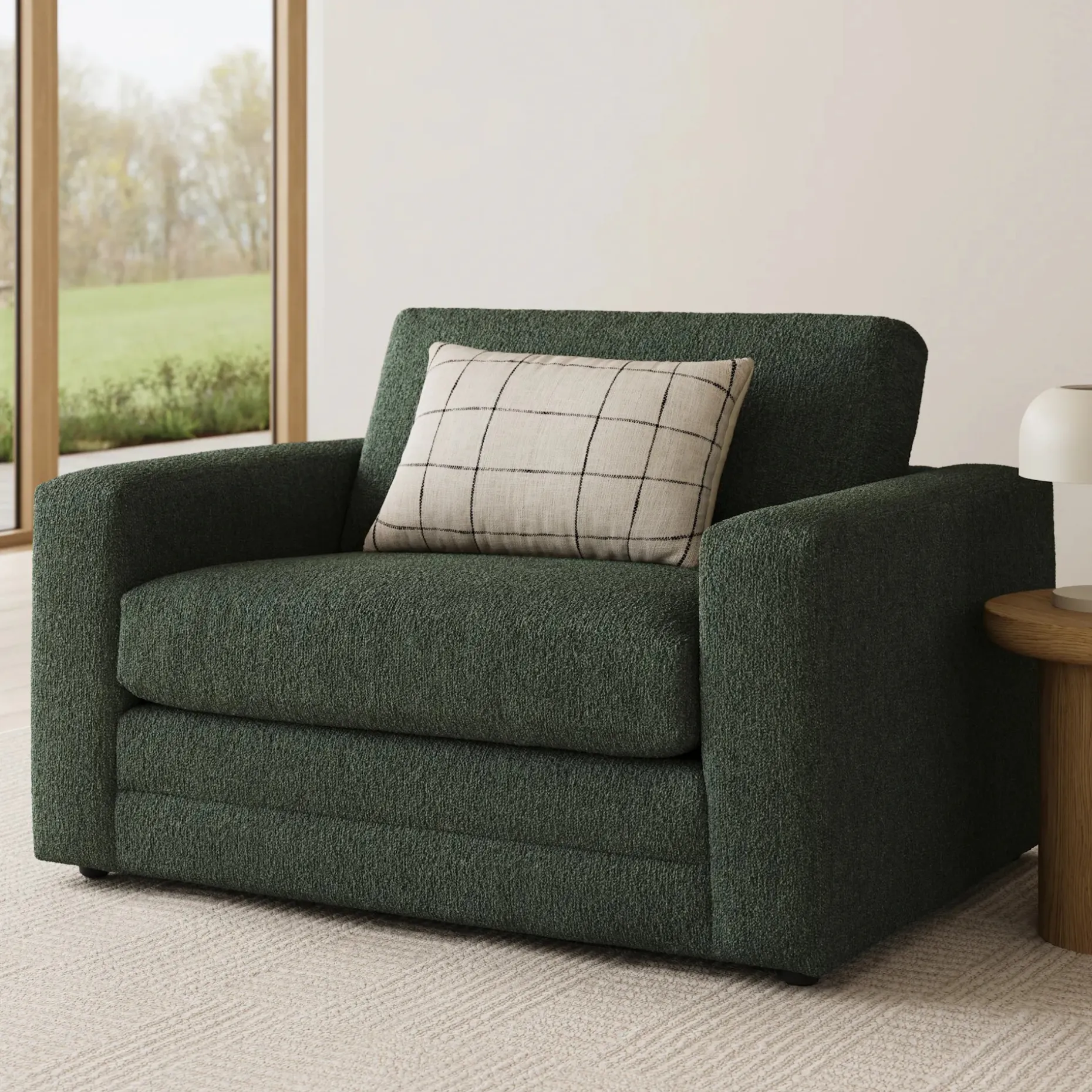Riley 57.5" Sleeper Chair - Green Wool Bouclé