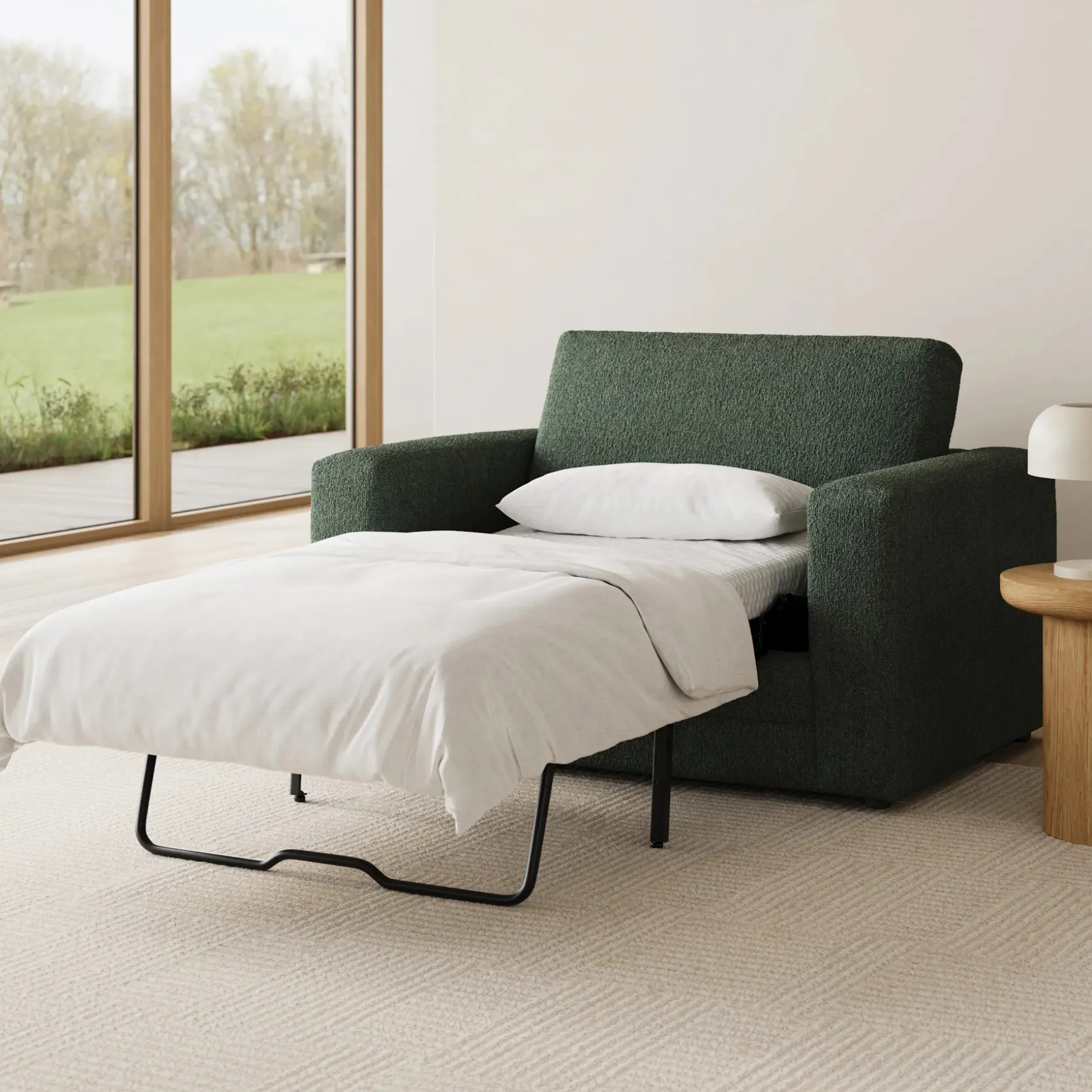 Riley 57.5" Sleeper Chair - Green Wool Bouclé