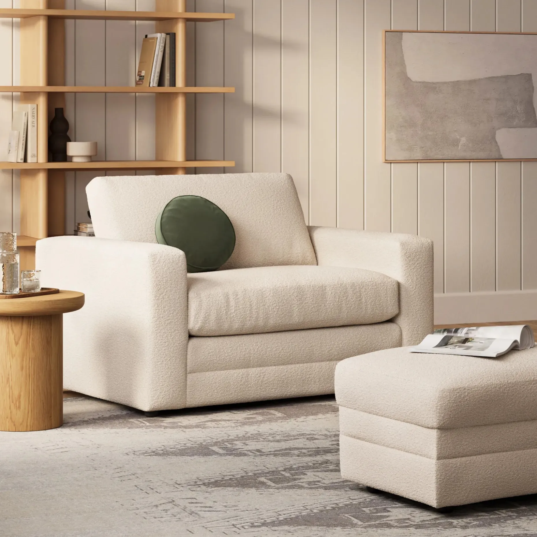 Riley 57.5" Sleeper Chair - Ivory Wool Bouclé
