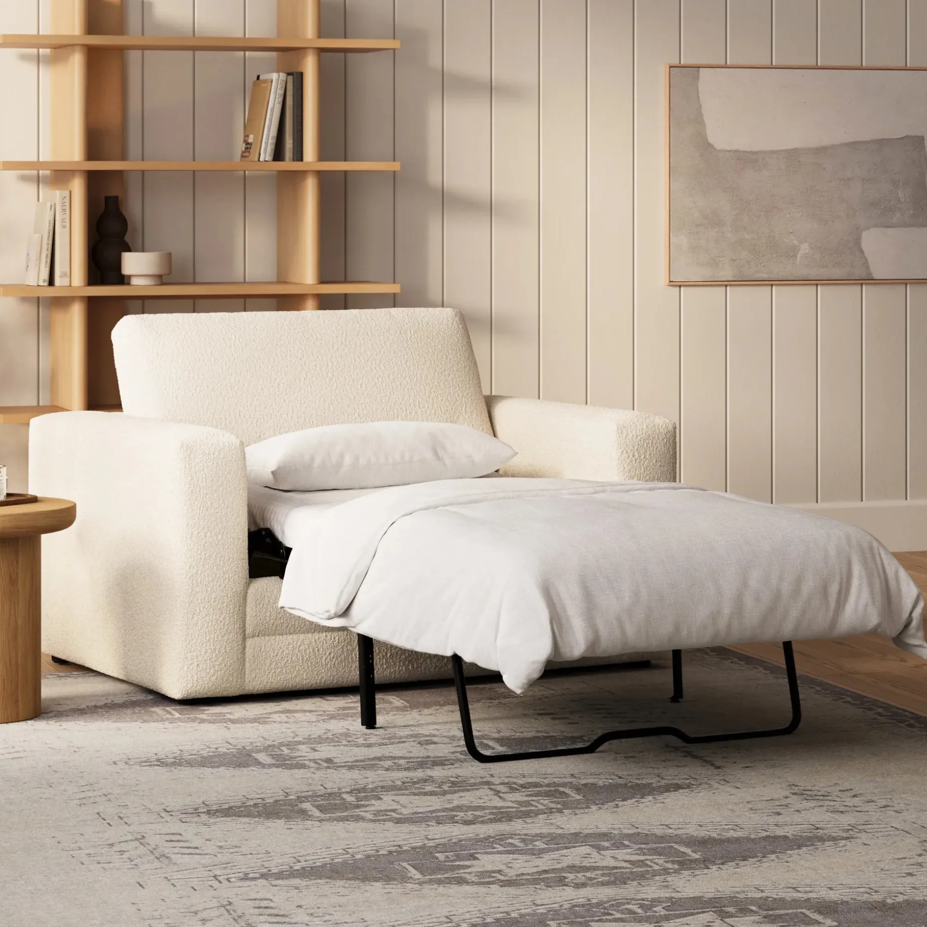 Riley 57.5" Sleeper Chair - Ivory Wool Bouclé